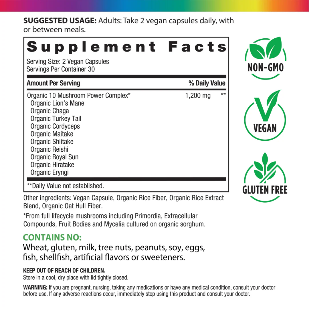 10 Mushroom Power Complex, 60 Vegan Capsules - Image 3