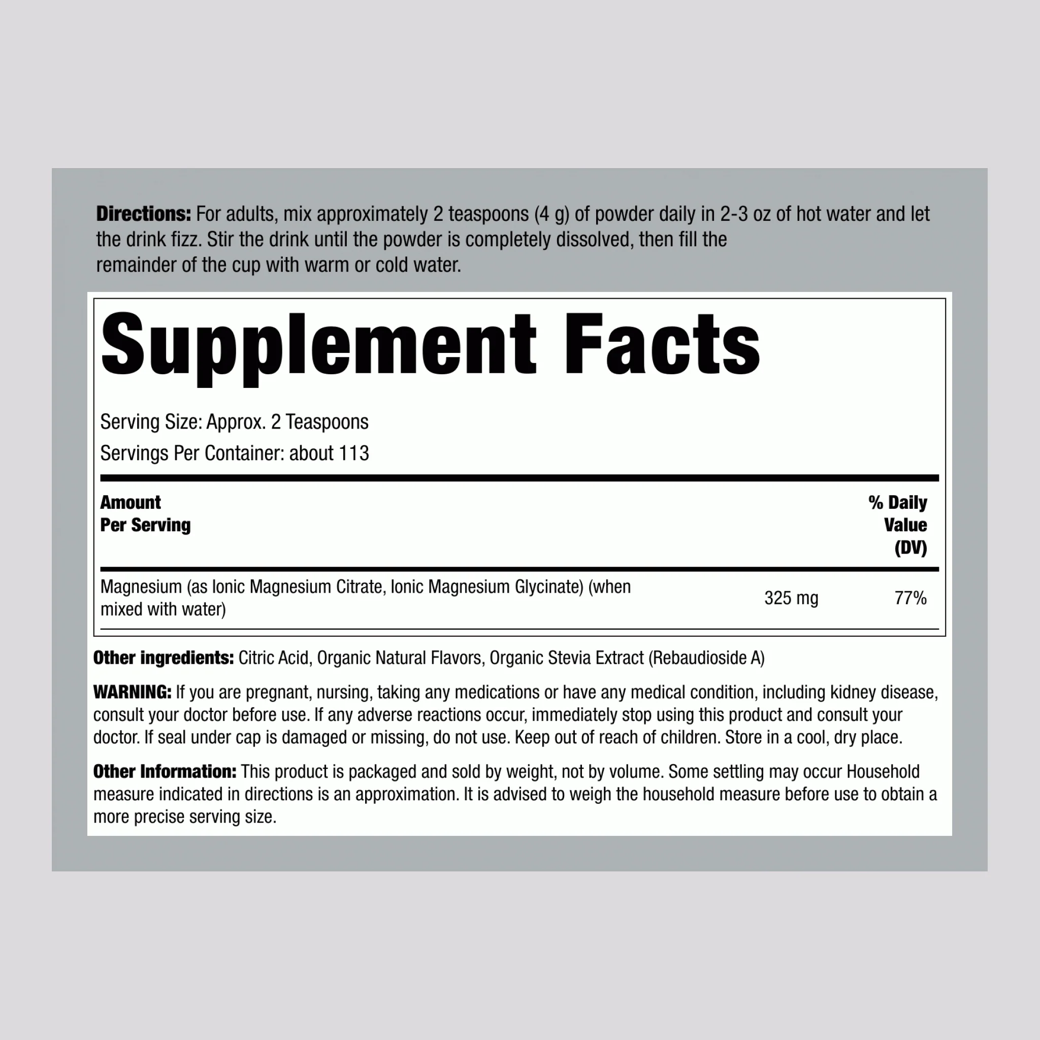 2 in 1 Magnesium Citrate & Glycinate Drink Mix (Raspberry Lemon), 16 oz (453 g) Bottle - Image 2