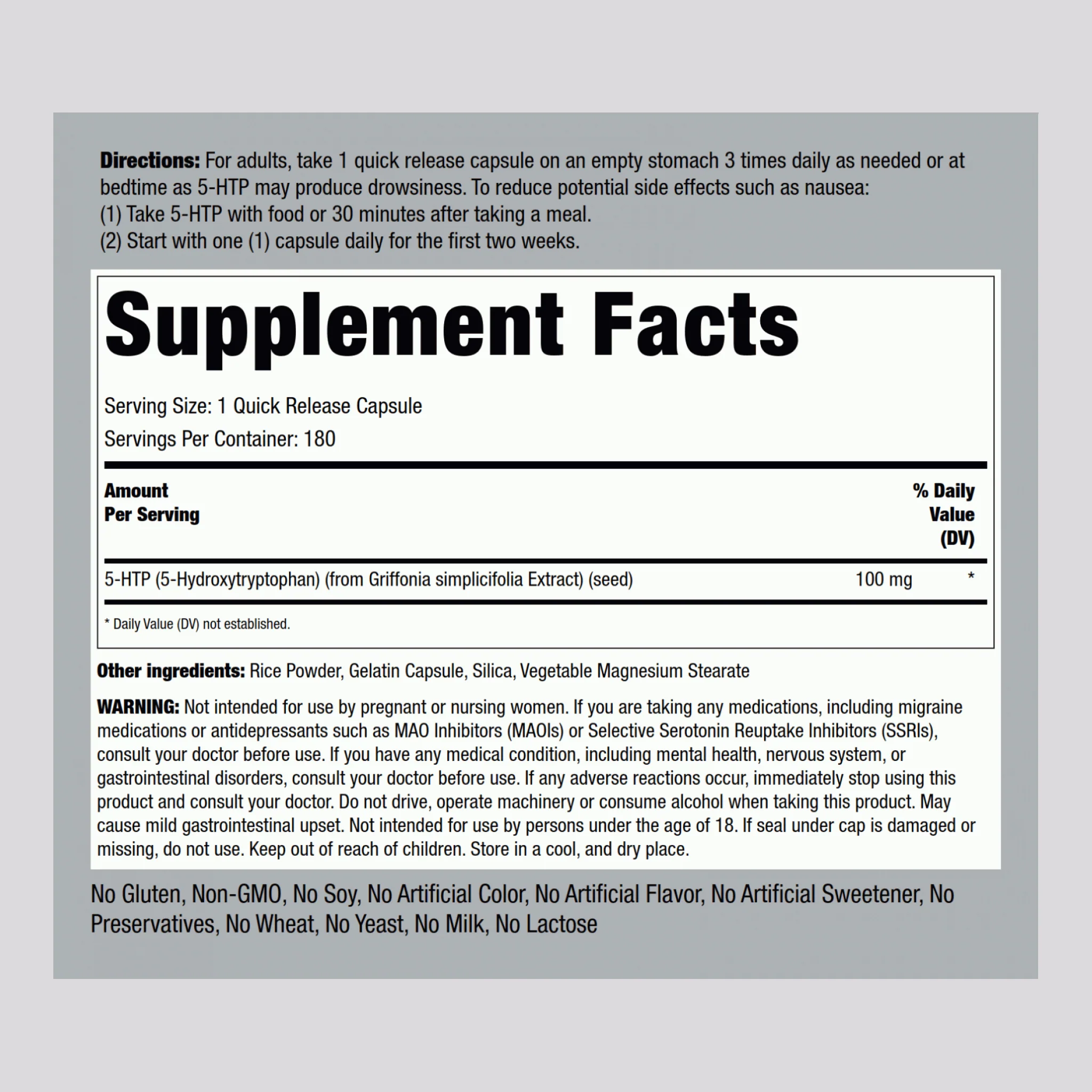 5-HTP, 100 mg, 180 Quick Release Capsules - Image 2