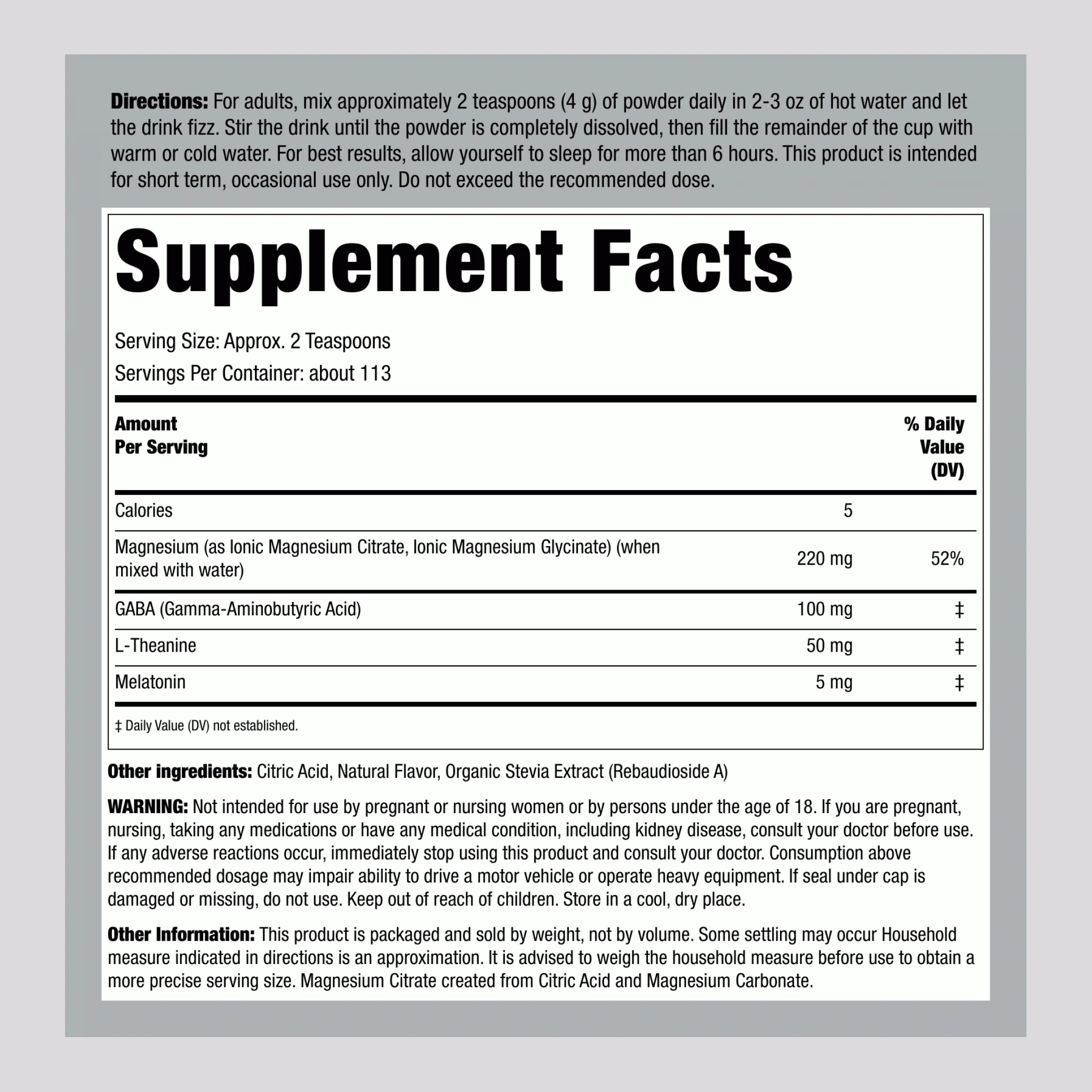 5 in 1 Magnesium Citrate & Glycinate Drink Mix (Wildberry), 16 oz (453 g) Bottle - Image 2