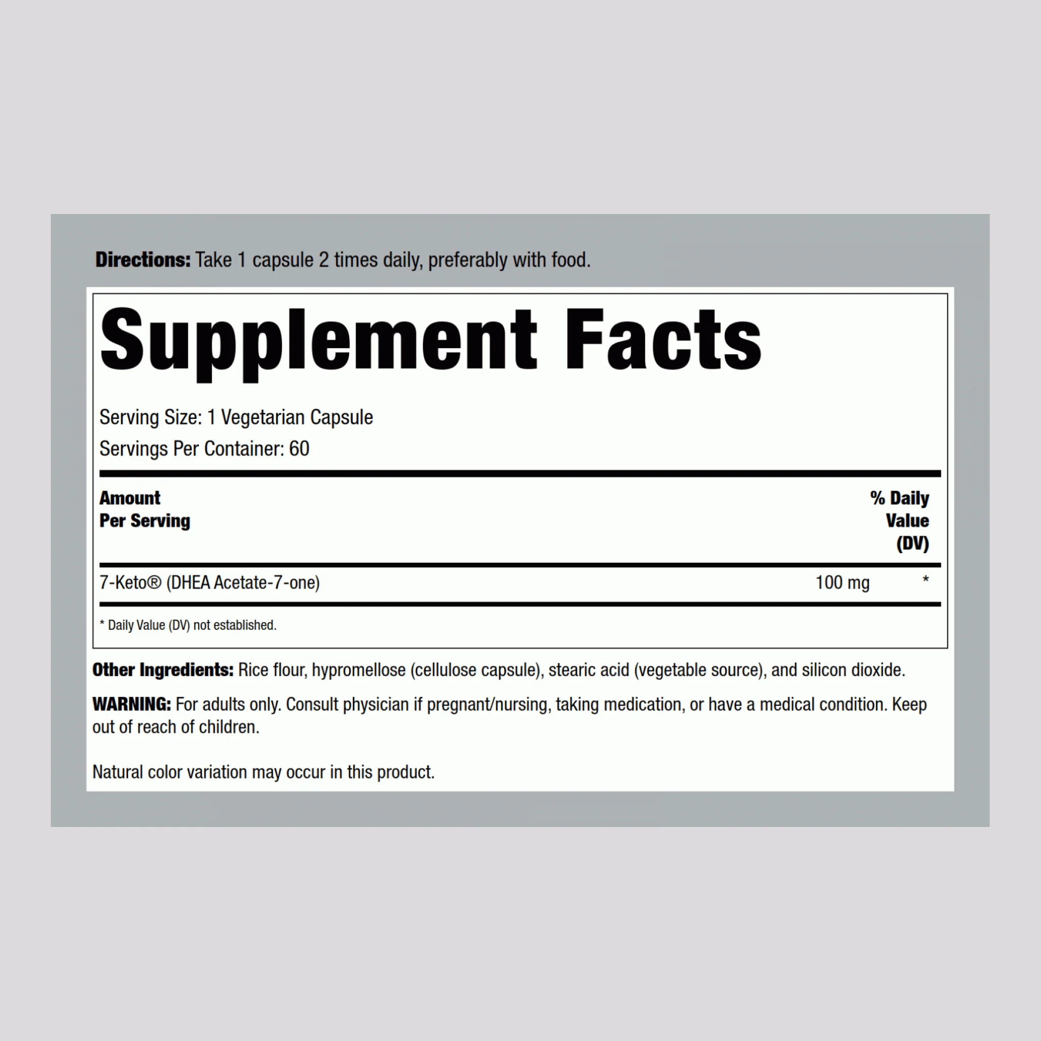 7-Keto DHEA, 100 mg, 60 Vegetarian Capsules - Image 2
