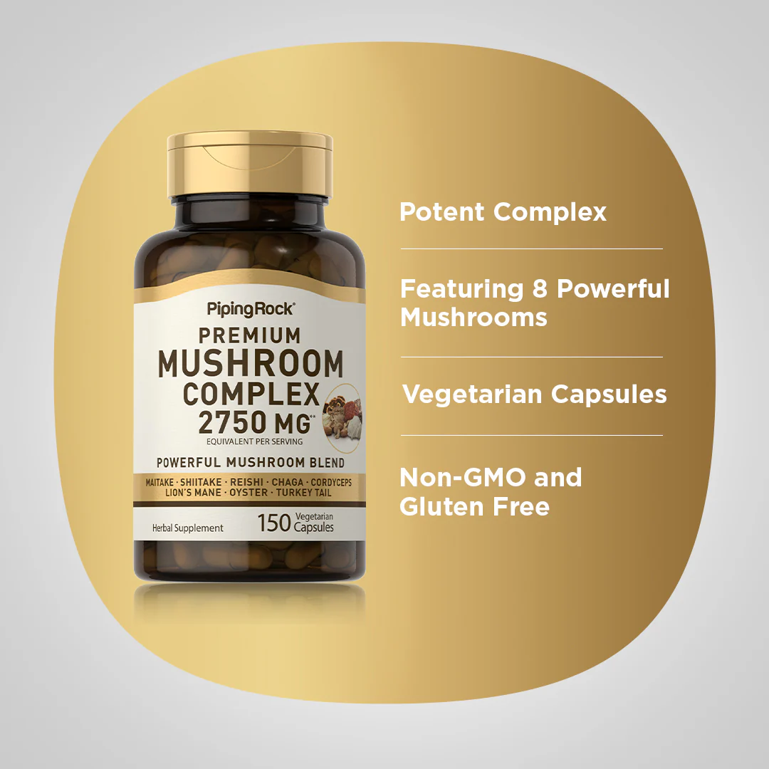 8 Mushroom Complex, 2750 mg (per serving), 150 Vegetarian Capsules, 2  Bottles - Image 3