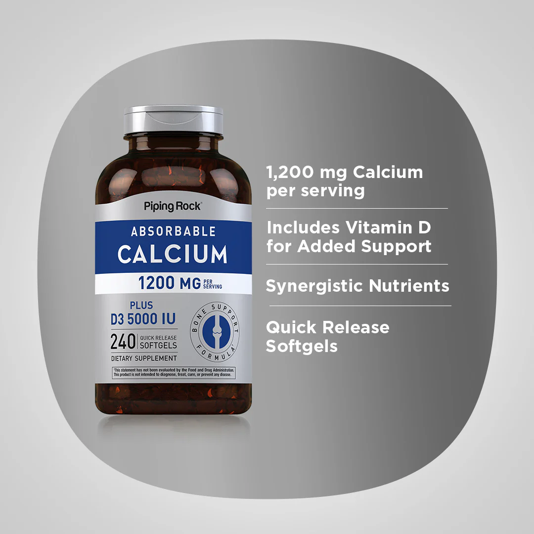 Absorbable Calcium 1200 mg Plus D3 5000 IU (per serving), 240 Quick Release Softgels - Image 4