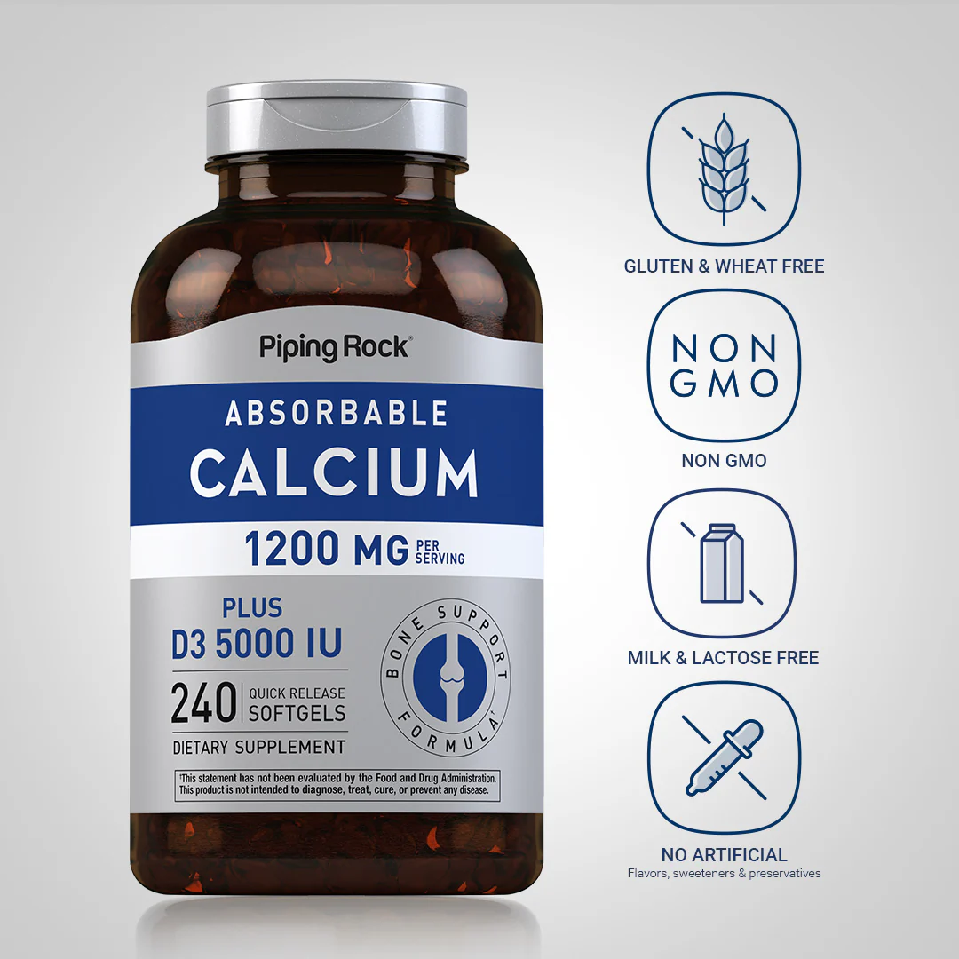 Absorbable Calcium 1200 mg Plus D3 5000 IU (per serving), 240 Quick Release Softgels - Image 5