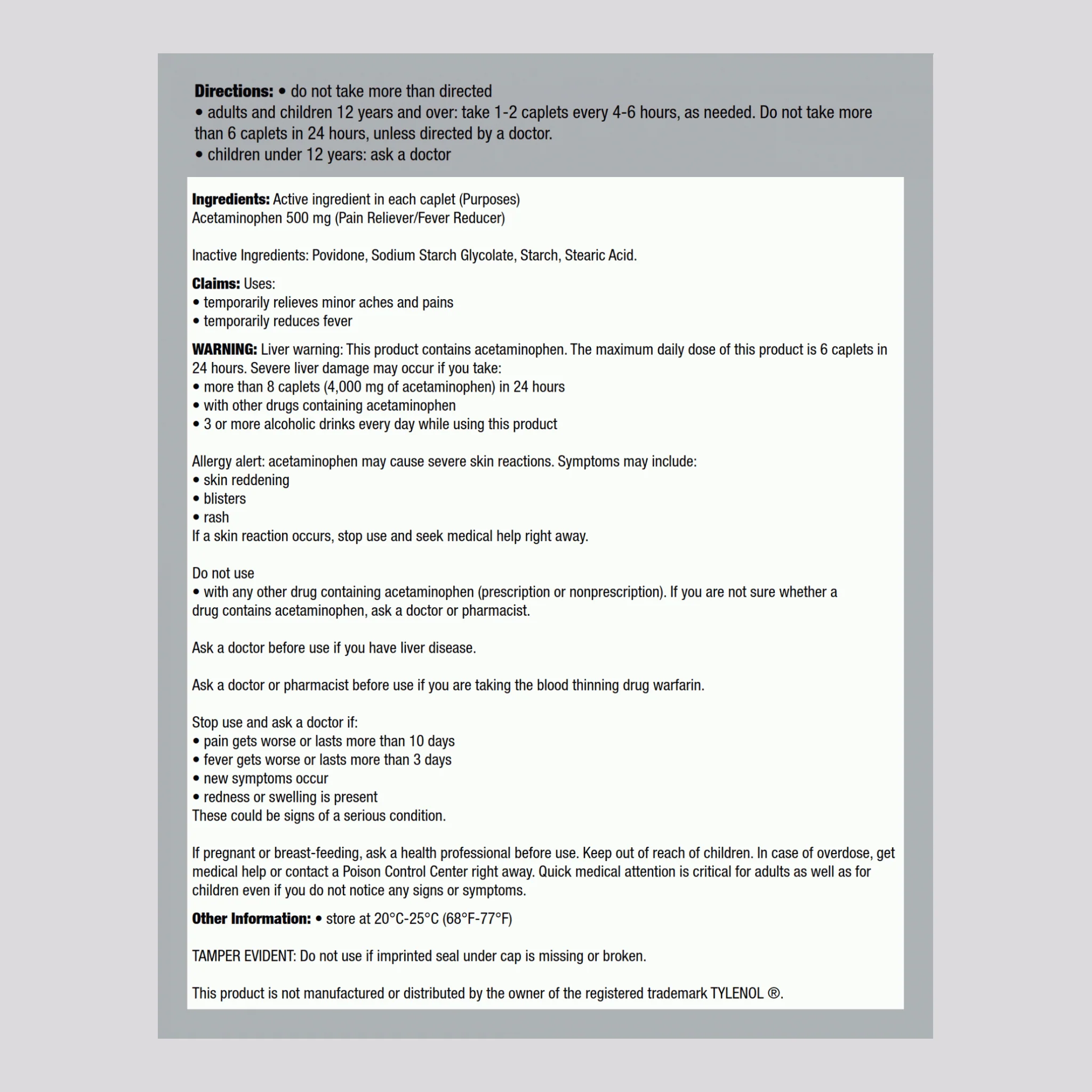 Acetaminophen 500 mg, Compare to TYLENOL , 100 Caplets - Image 2