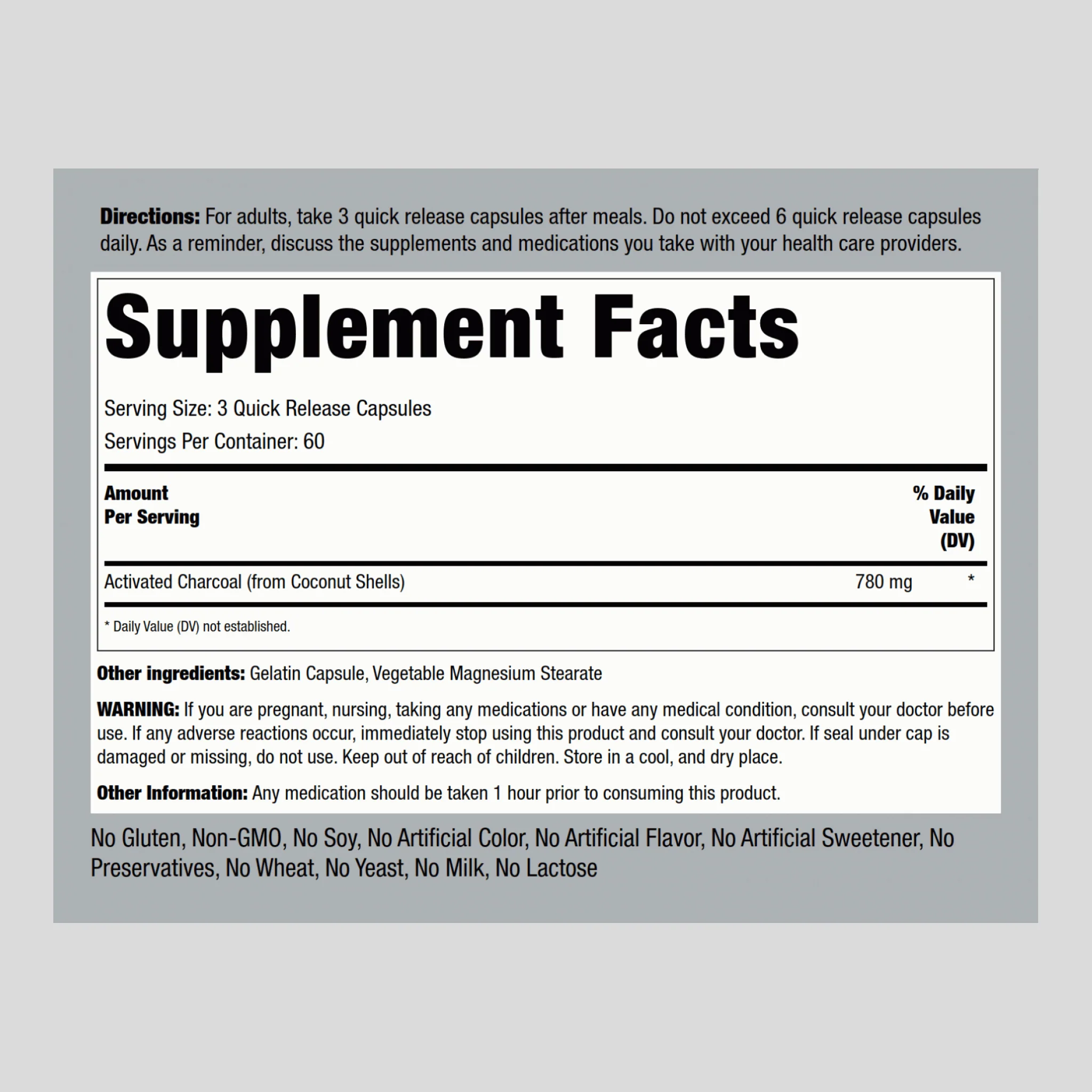 Activated Coconut Charcoal, 780 mg (per serving), 180 Quick Release Capsules, 2  Bottles - Image 2