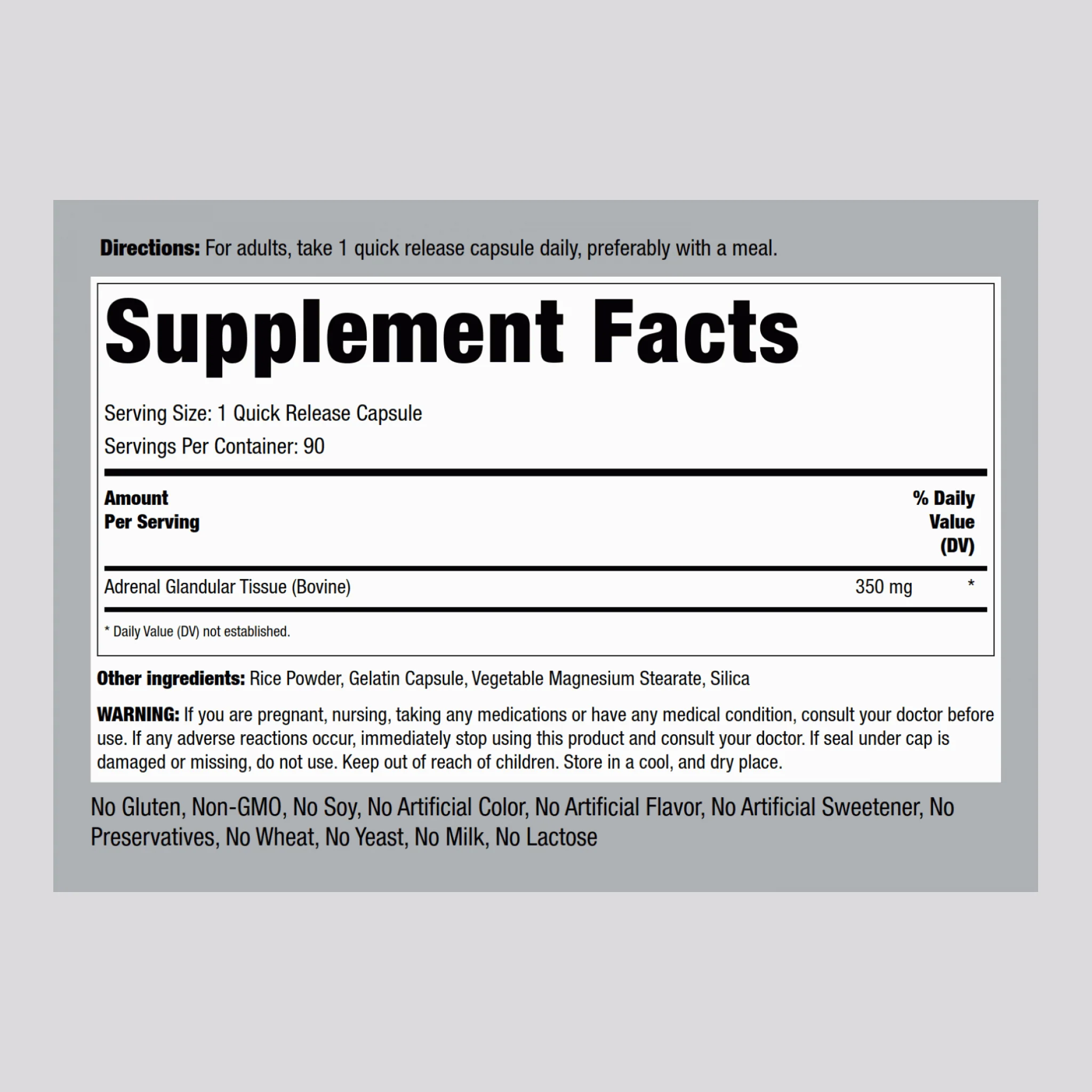 Adrenal Glandular (Bovine), 350 mg, 90 Quick Release Capsules, 2  Bottles - Image 2