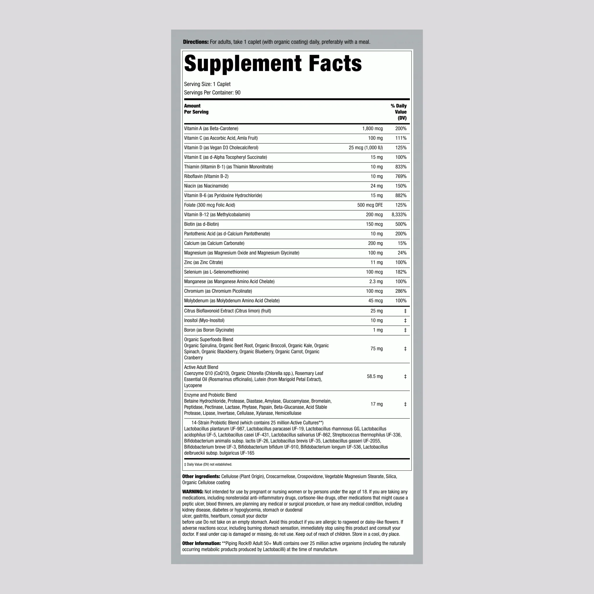 Adult 50+ Multivitamin, 90 Coated Caplets, 2  Bottles - Image 2
