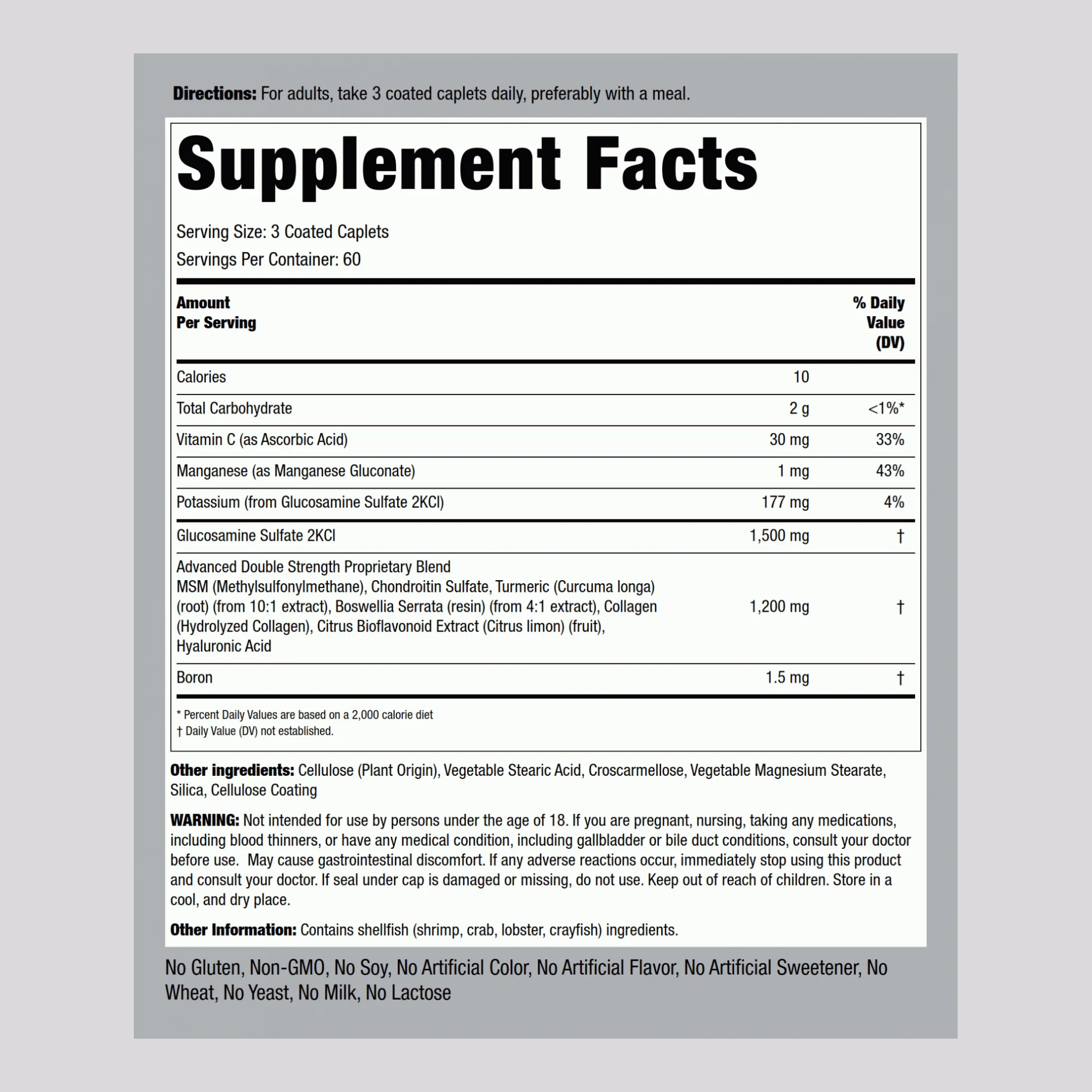 Advanced Double Strength Glucosamine Chondroitin MSM Plus Turmeric, 180 Coated Caplets - Image 2