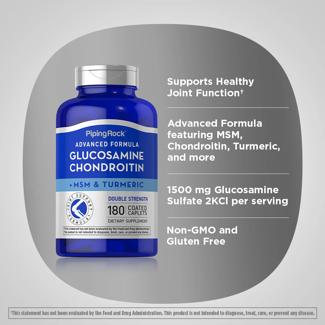 Advanced Double Strength Glucosamine Chondroitin MSM Plus Turmeric, 180 Coated Caplets - Image 4