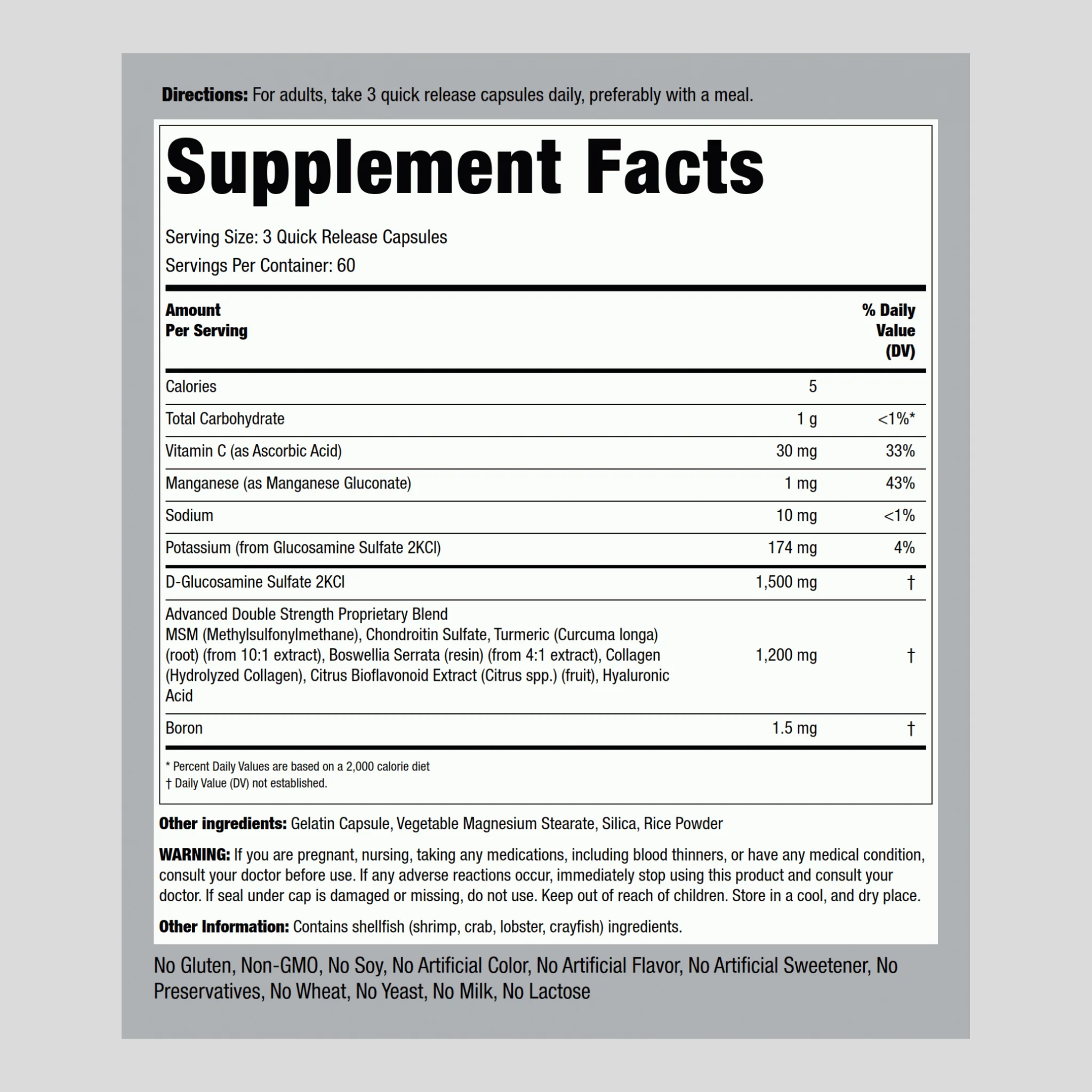 Advanced Double Strength Glucosamine Chondroitin MSM Plus Turmeric, 180 Quick Release Capsules, 2  Bottles - Image 2