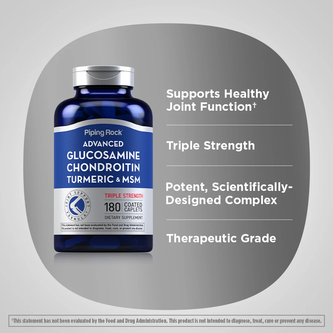 Advanced Triple Strength Glucosamine Chondroitin MSM Plus Turmeric, 180 Coated Caplets - Image 4