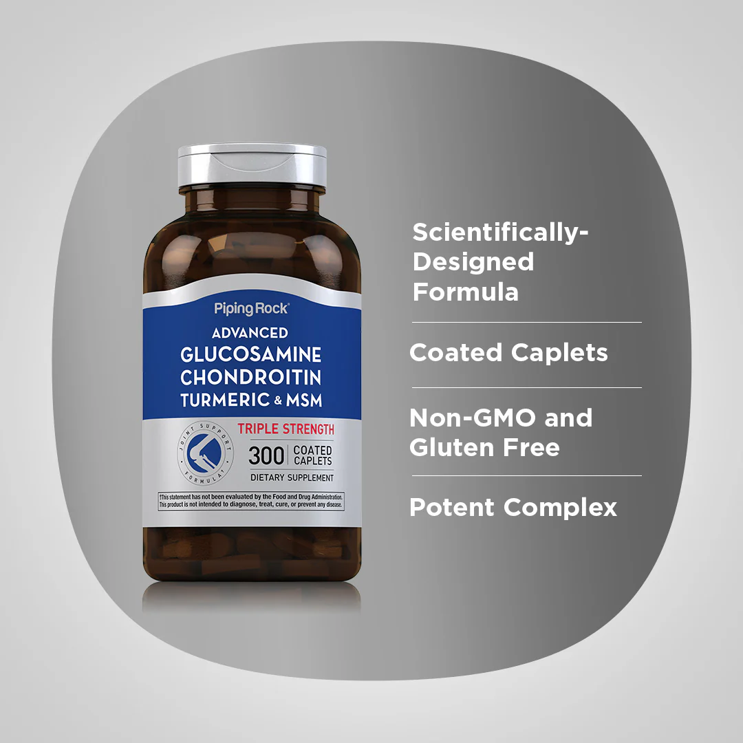 Advanced Triple Strength Glucosamine Chondroitin MSM Plus Turmeric, 300 Coated Caplets - Image 4