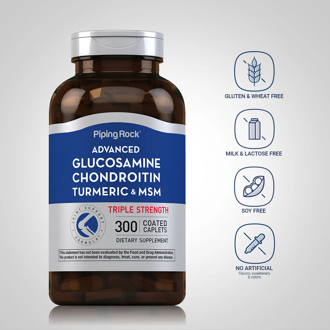 Advanced Triple Strength Glucosamine Chondroitin MSM Plus Turmeric, 300 Coated Caplets - Image 5