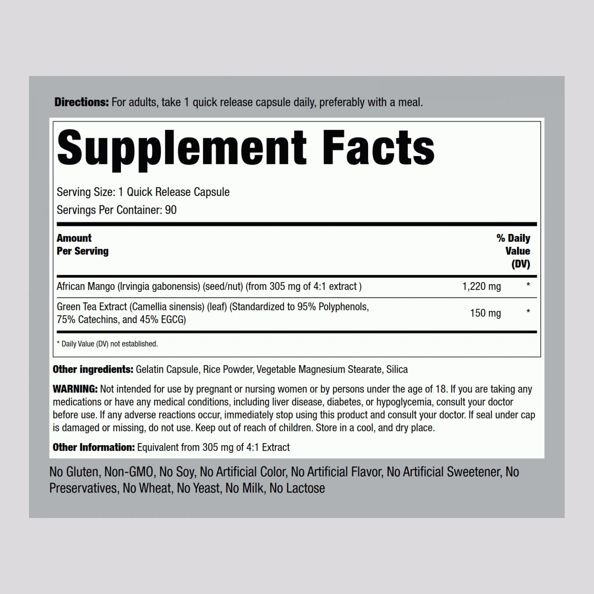 African Mango & Green Tea, 1,220 mg, 90 Quick Release Capsules, 2  Bottles - Image 2