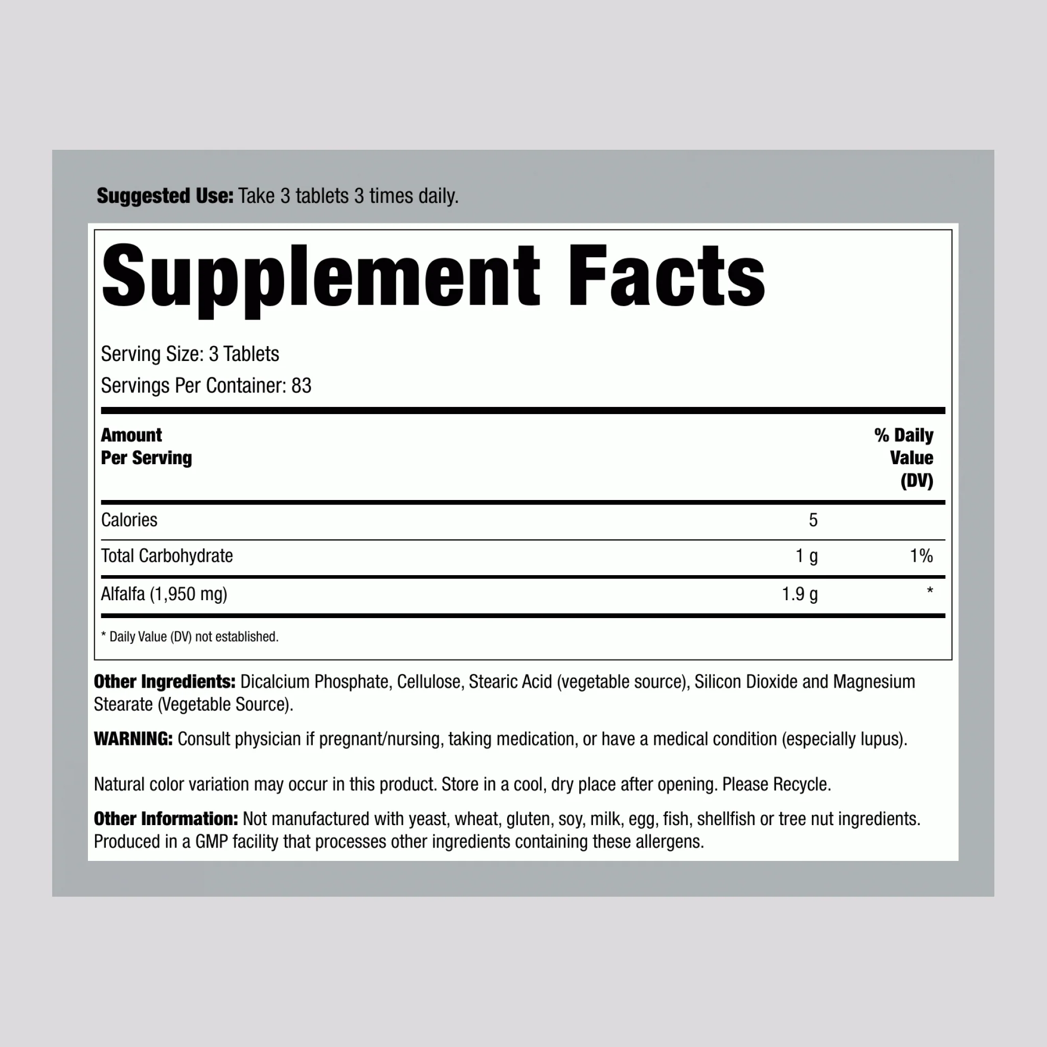 Alfalfa, 650 mg, 500 Tablets - Image 2