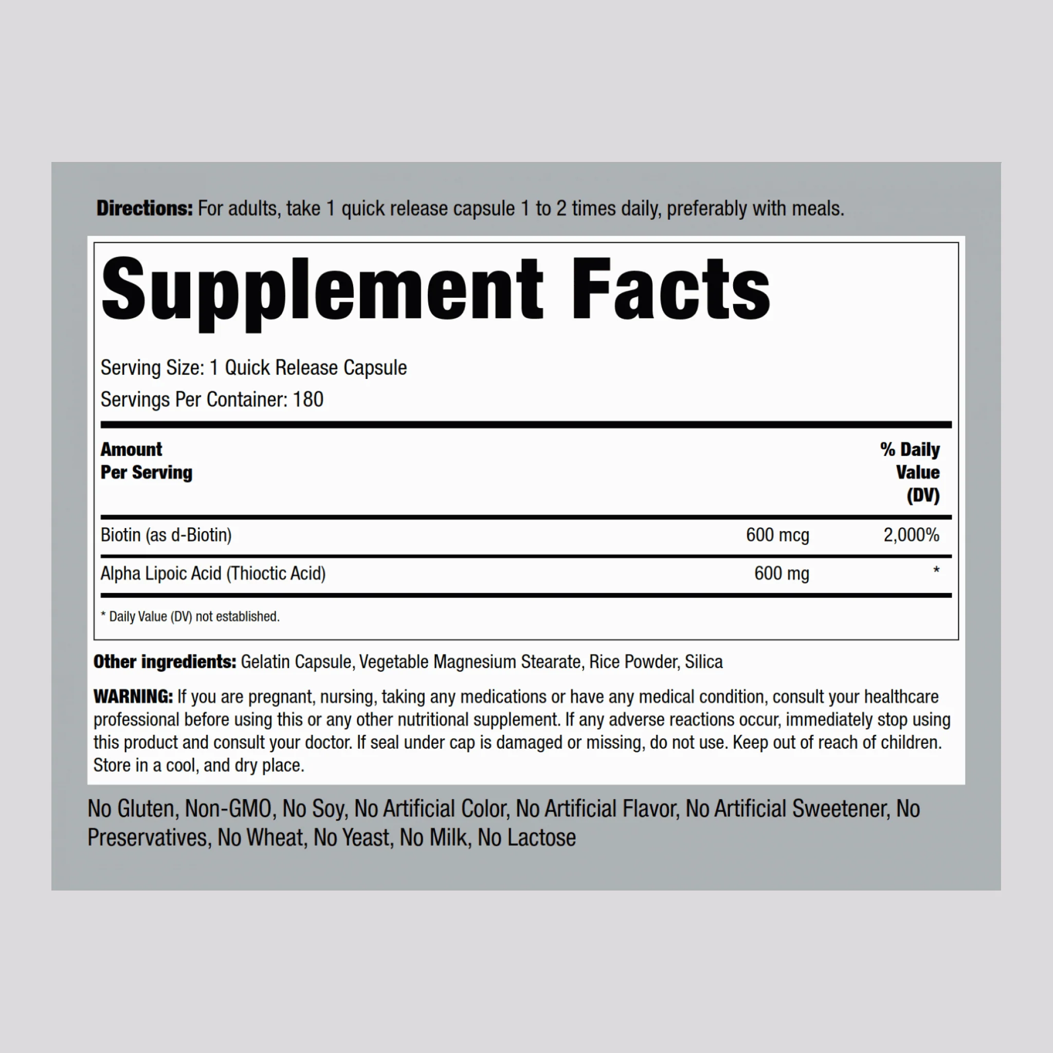 Alpha Lipoic Acid, 600 mg, 180 Quick Release Capsules - Image 2