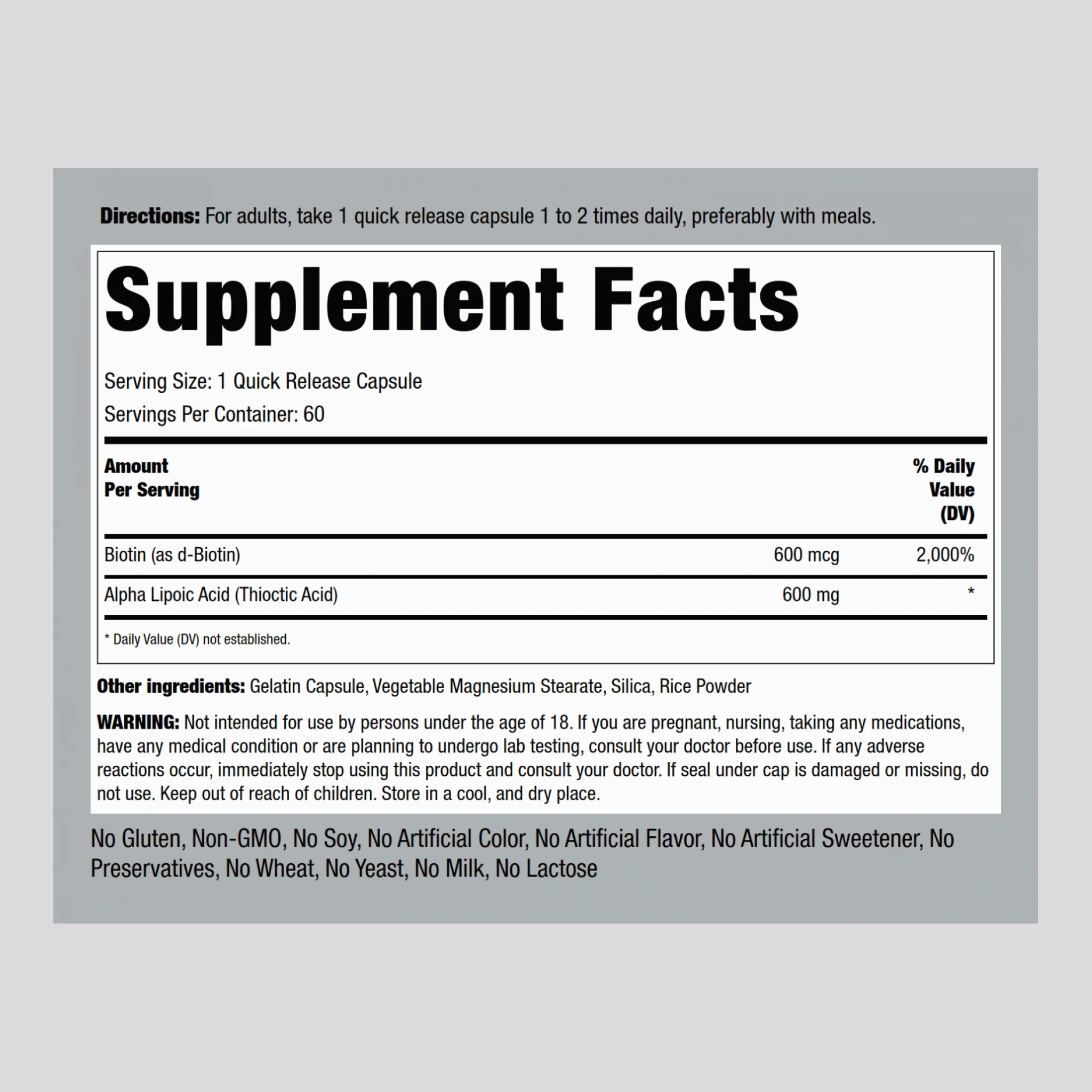 Alpha Lipoic Acid, 600 mg, 60 Quick Release Capsules - Image 3