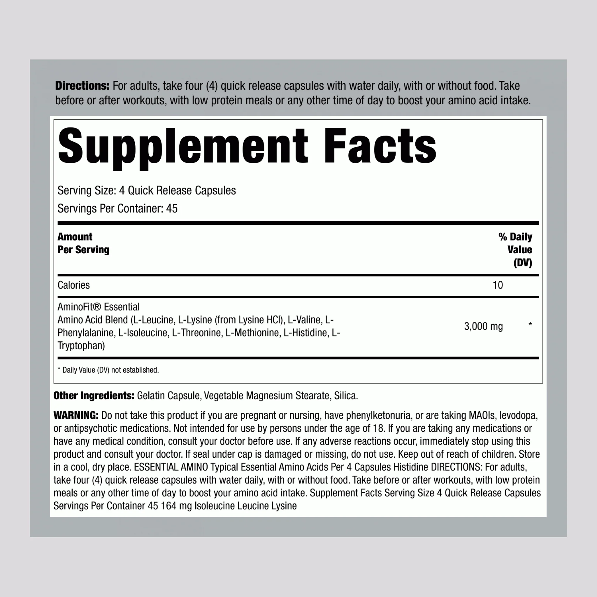 AminoFit Essential Amino Acids, 180 Quick Release Capsules - Image 2