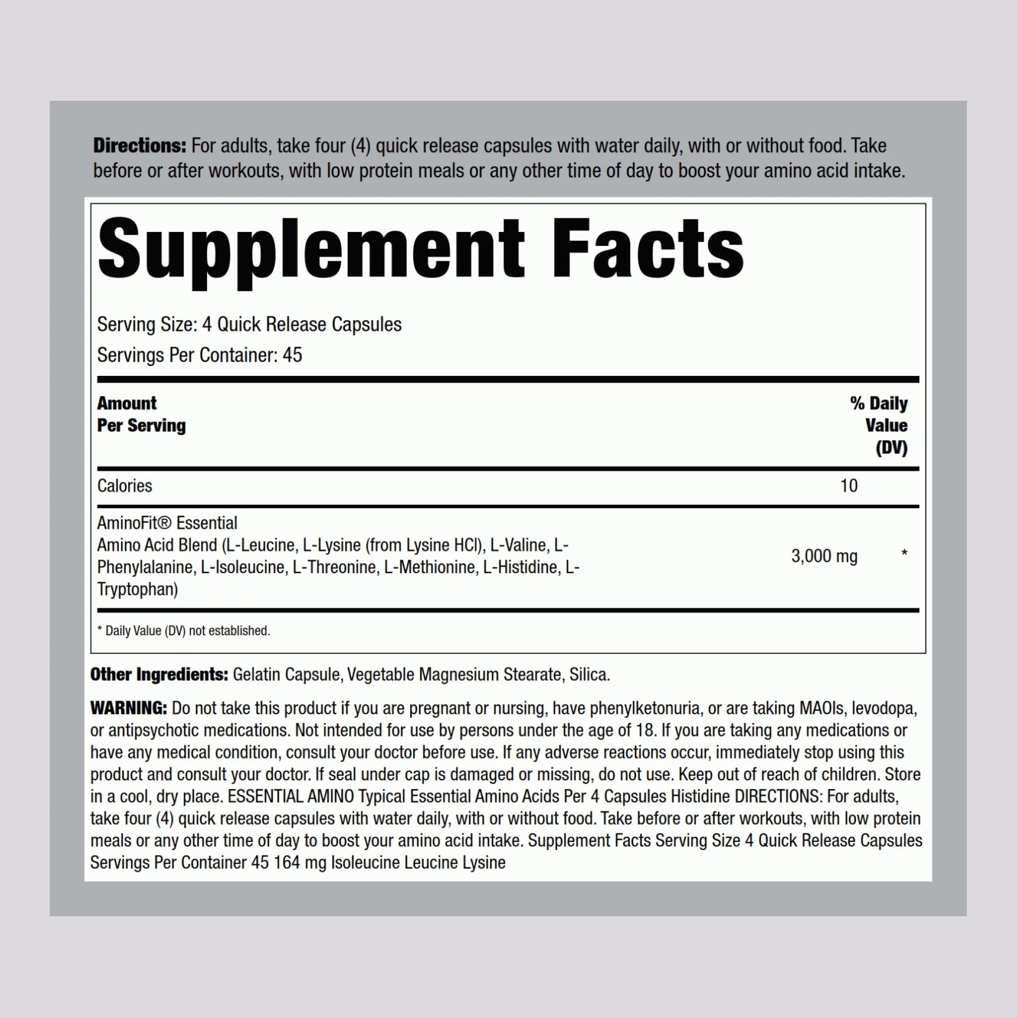 AminoFit Essential Amino Acids, 180 Quick Release Capsules, 2  Bottles - Image 2