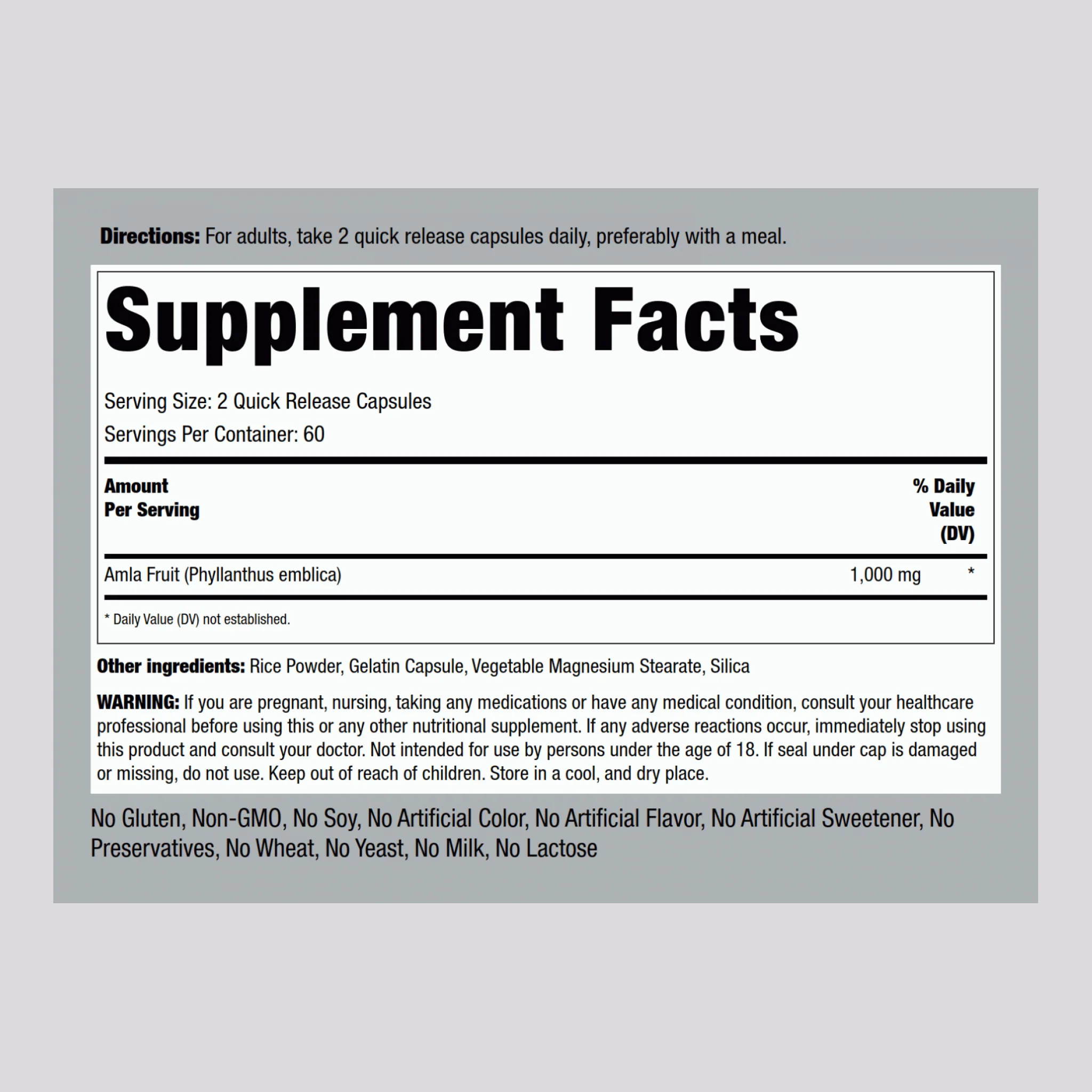 Amla Fruit (Indian Gooseberry), 1,000 mg (per serving), 120 Quick Release Capsules - Image 2