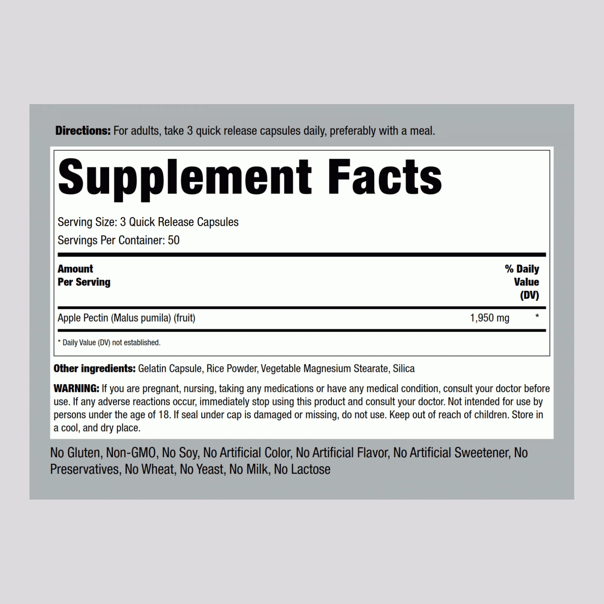 Apple Pectin, 1950 mg (per serving), 150 Quick Release Capsules, 2  Bottles - Image 8