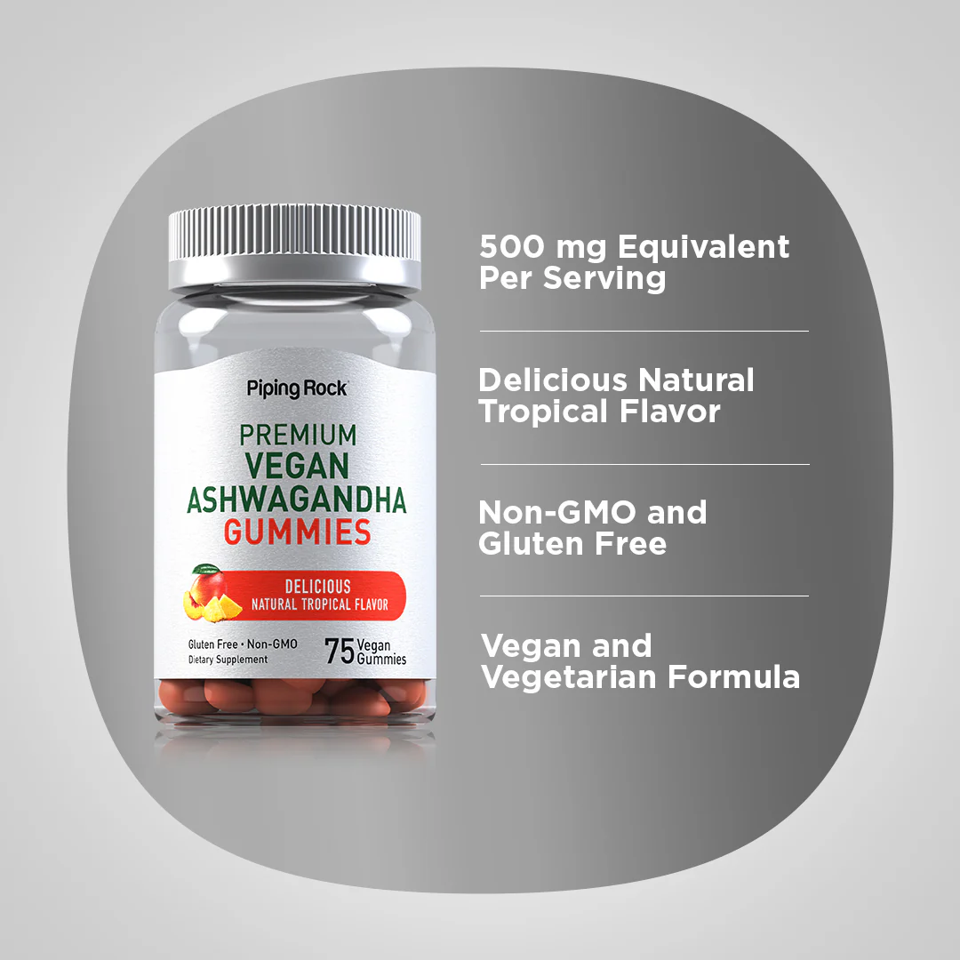Ashwagandha (Delicious Tropical), 75 Vegan Gummies, 2  Bottles - Image 3