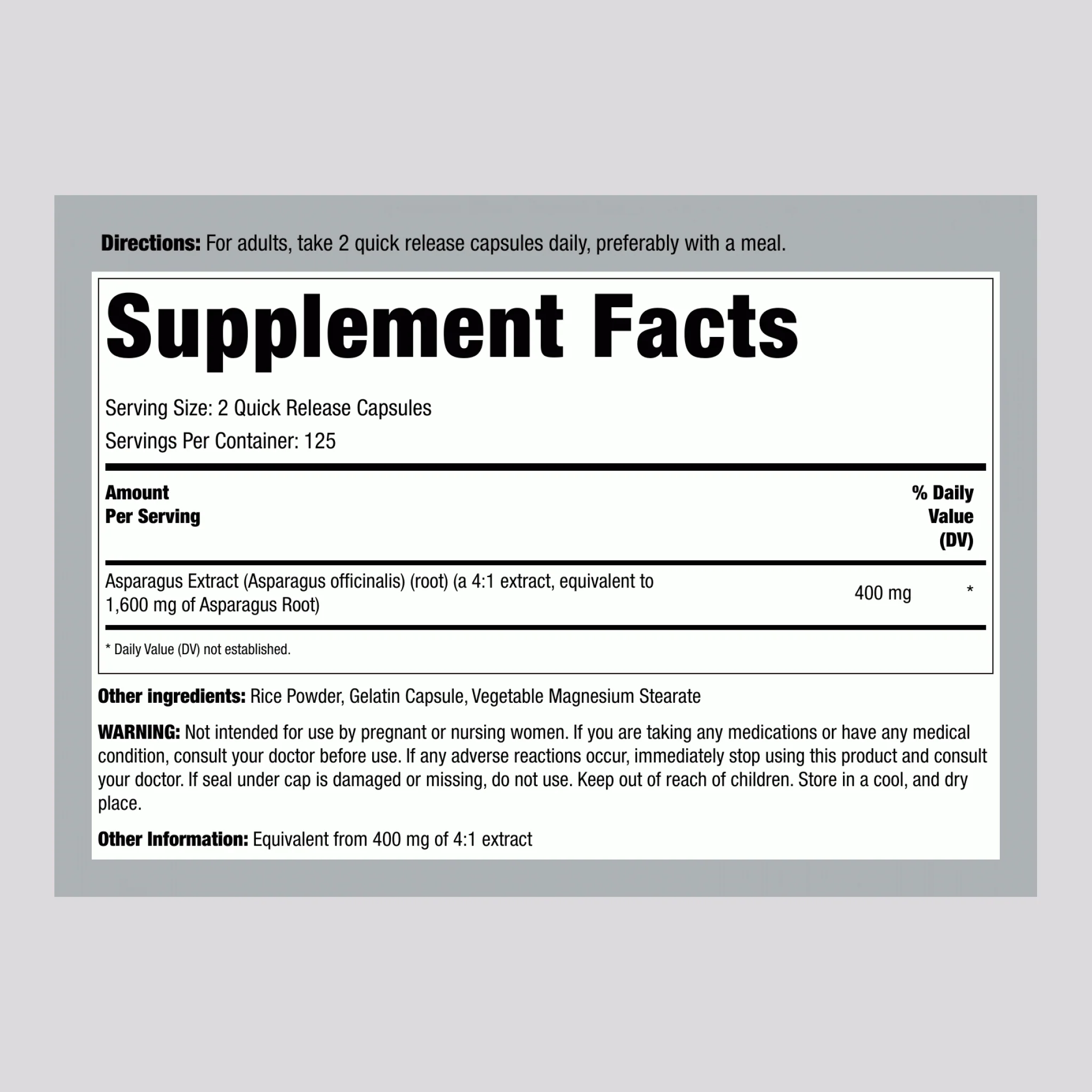 Asparagus, 1600 mg (per serving), 250 Quick Release Capsules - Image 2