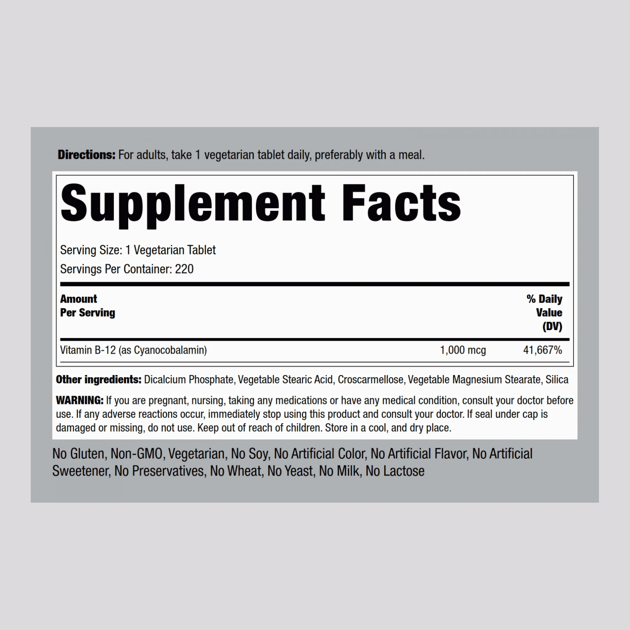 B-12, 1000 mcg, 220 Tablets - Image 2