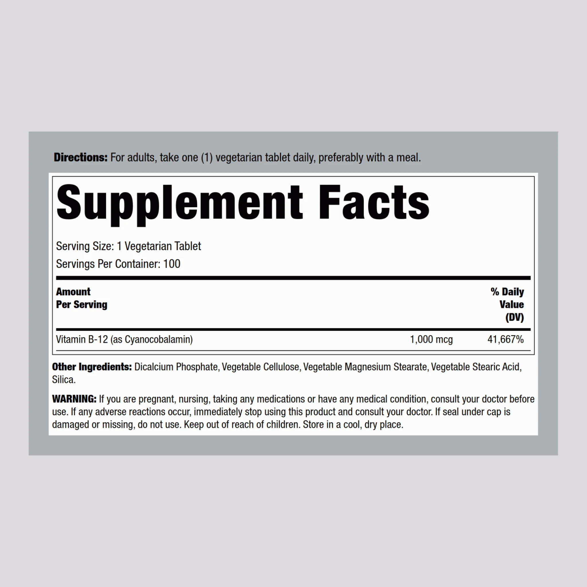 B-12 Timed Release, 1000 mcg, 100 Vegetarian Tablets - Image 2
