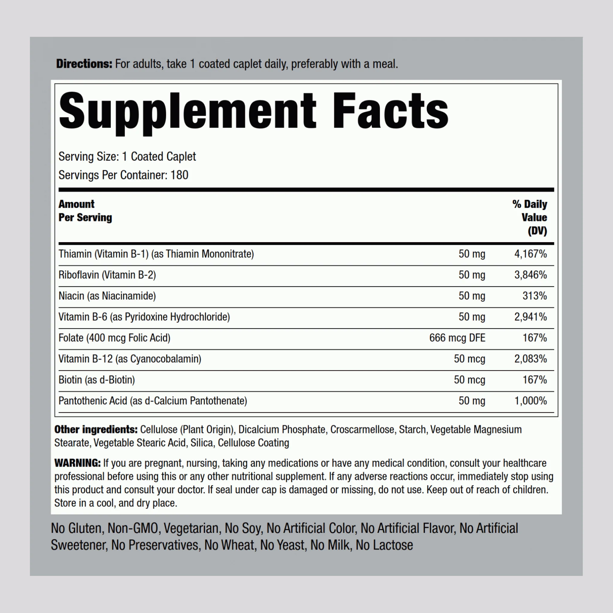B-50 Vitamin B Complex, 180 Coated Caplets - Image 2