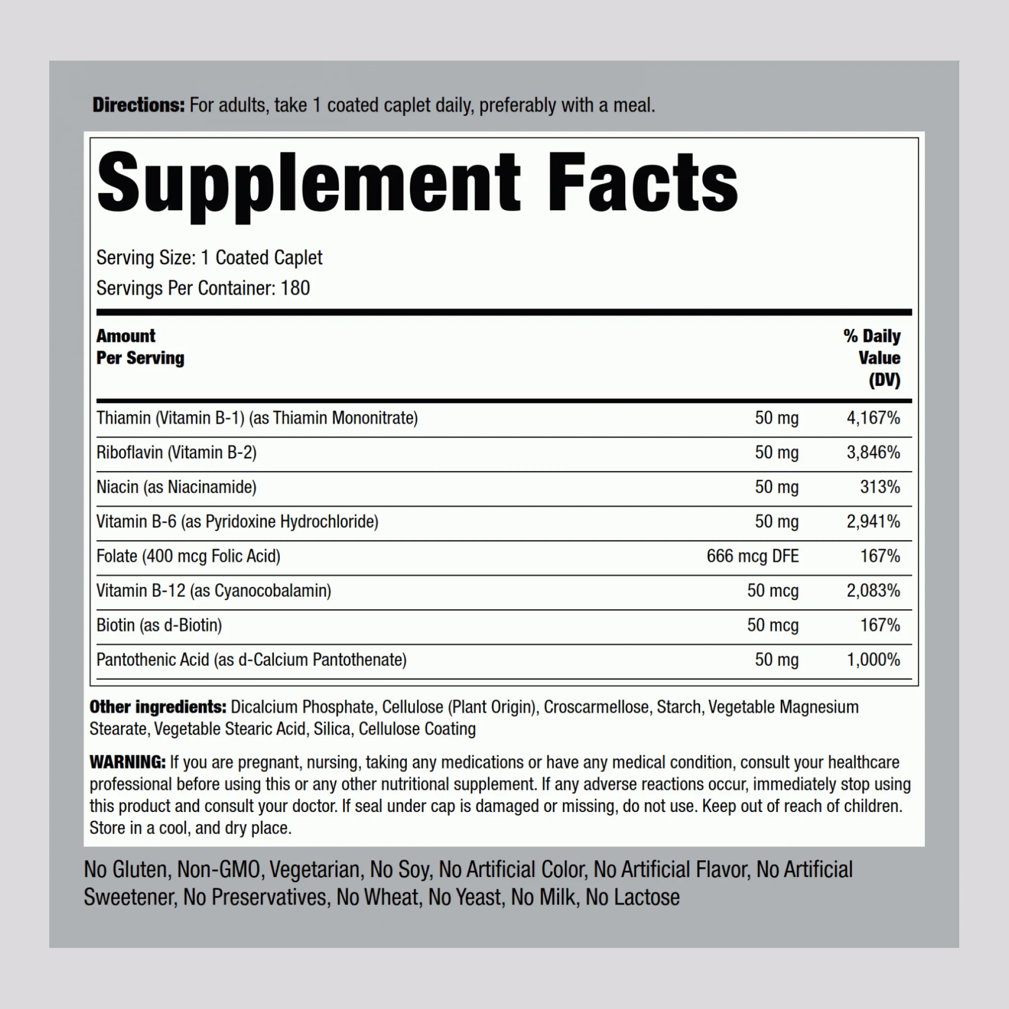 B-50 Vitamin B Complex, 180 Coated Caplets, 2  Bottles - Image 2