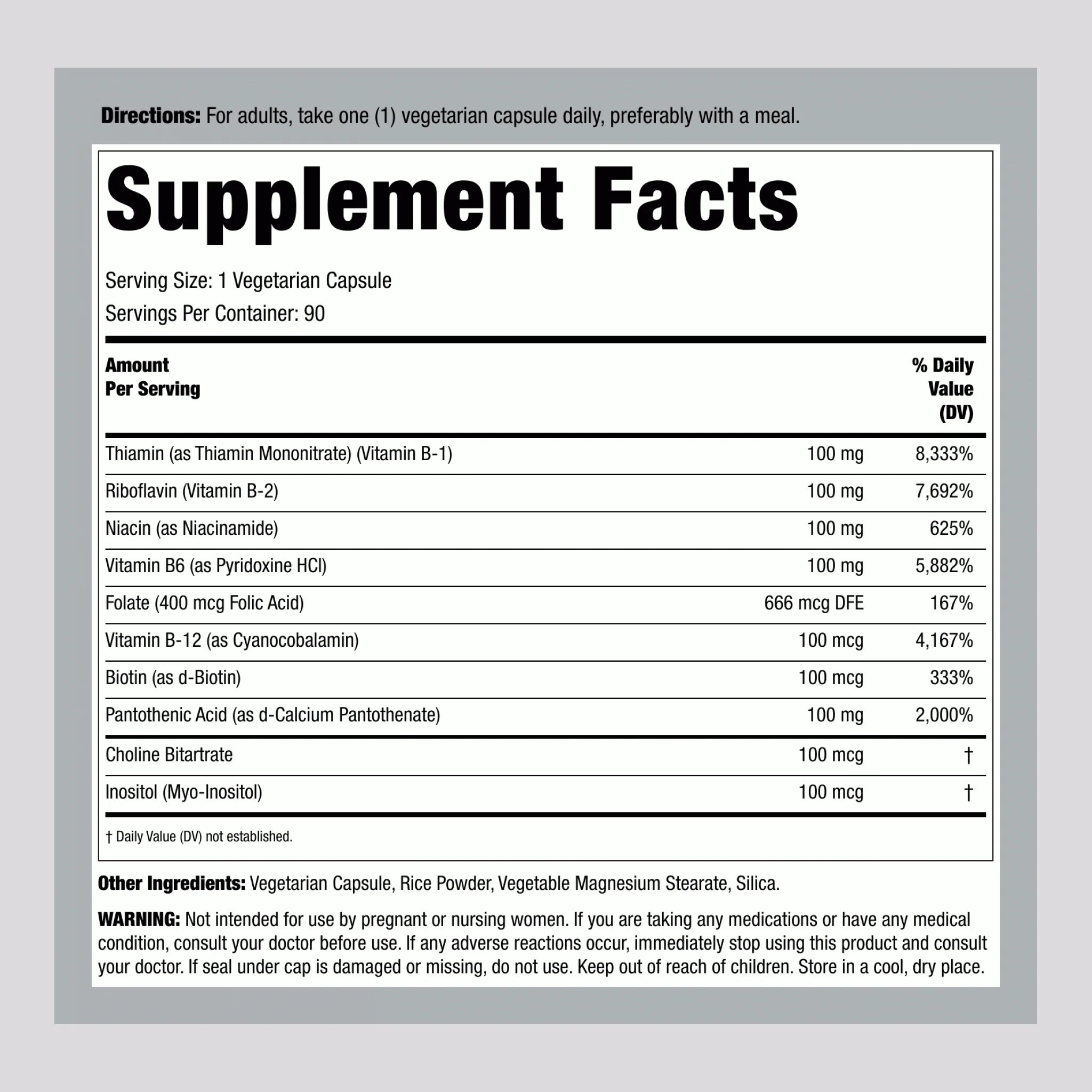 B-Complex, 100 mg, 90 Vegetarian Capsules - Image 2