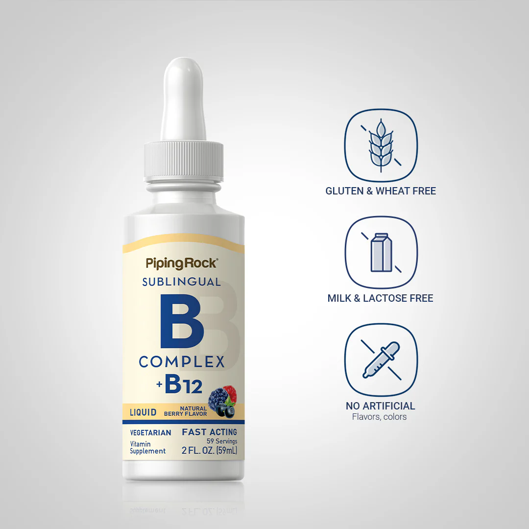 B-Complex Liquid Plus B-12 Sublingual, 1200 mcg, 2 fl oz (59 mL) Dropper Bottle, 4  Bottles - Image 4