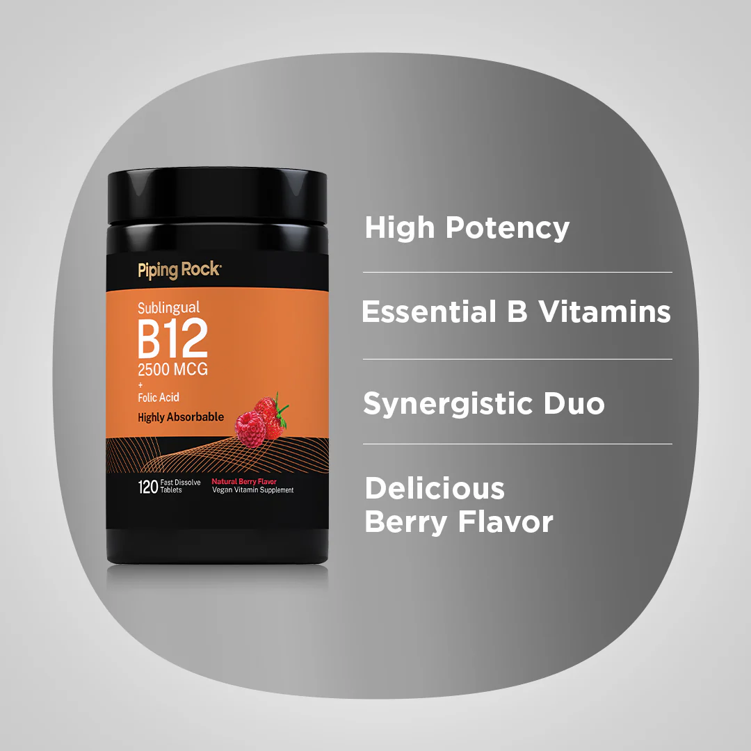 B12 2500 mcg + Folic Acid 400 mcg, 120 Fast Dissolve Tablets, 2  Bottles - Image 4