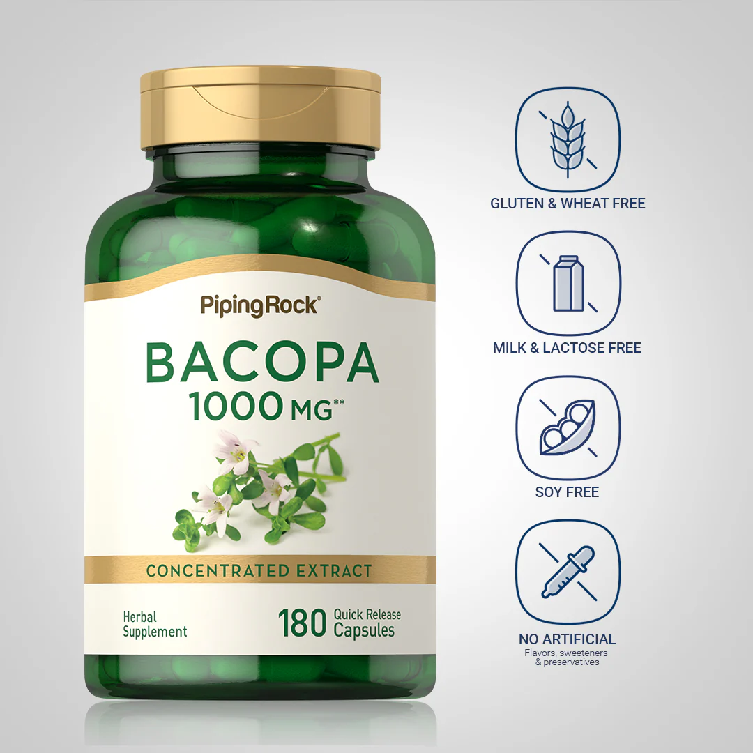 Bacopa Monnieri, 1000 mg, 180 Quick Release Capsules - Image 4