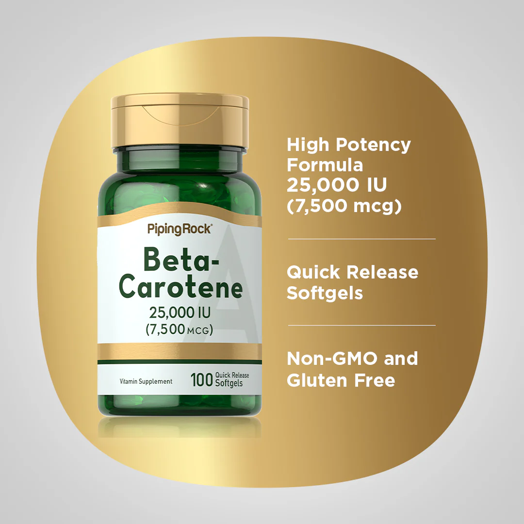 Beta Carotene (Vitamin A), 25,000 IU, 100 Quick Release Softgels - Image 3