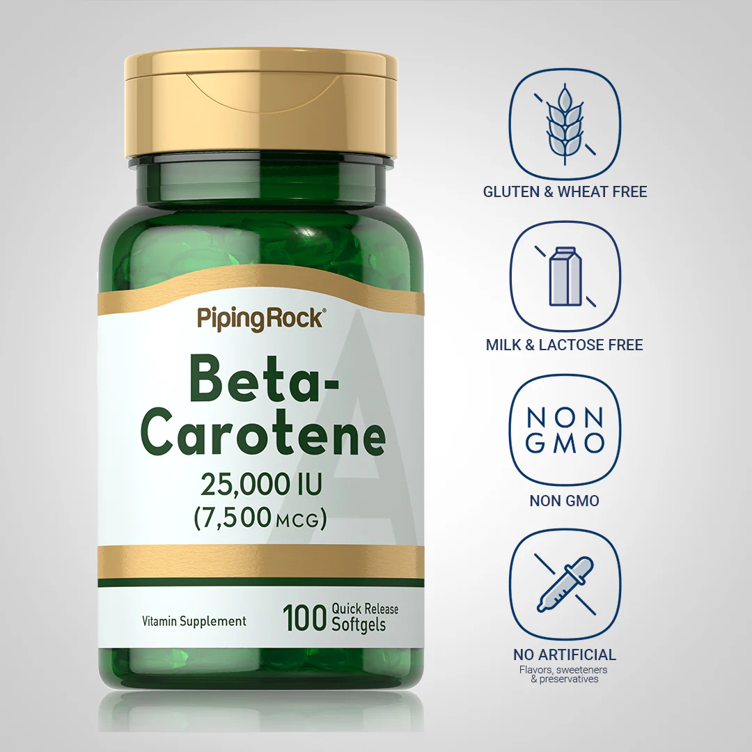 Beta Carotene (Vitamin A), 25,000 IU, 100 Quick Release Softgels, 2  Bottles - Image 4
