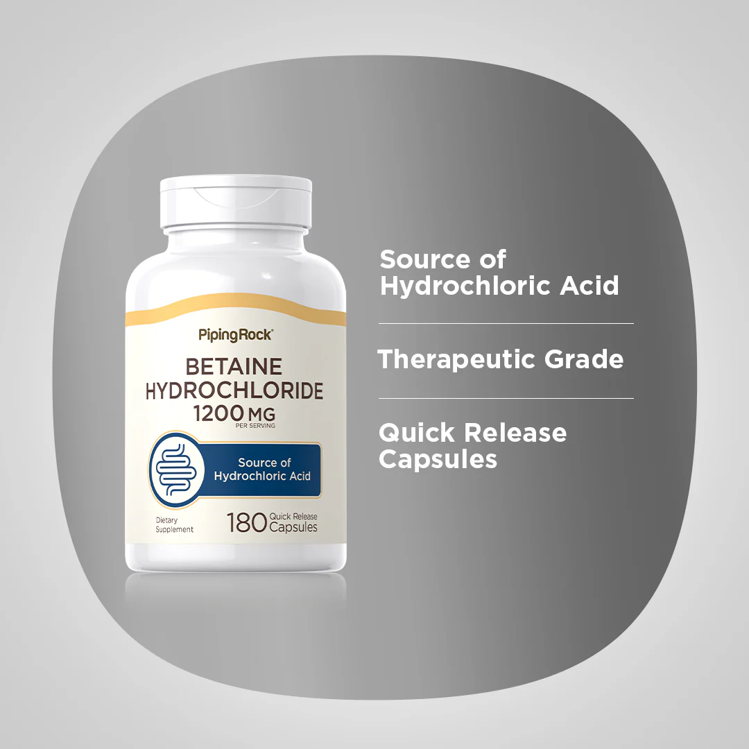 Betaine HCl, 1200 mg (per serving), 180 Quick Release Capsules - Image 4