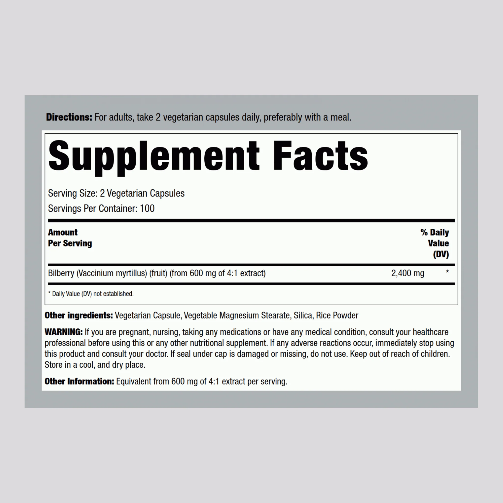 Bilberry Extract, 2400 mg (per serving), 200 Vegetarian Capsules, 2  Bottles - Image 2
