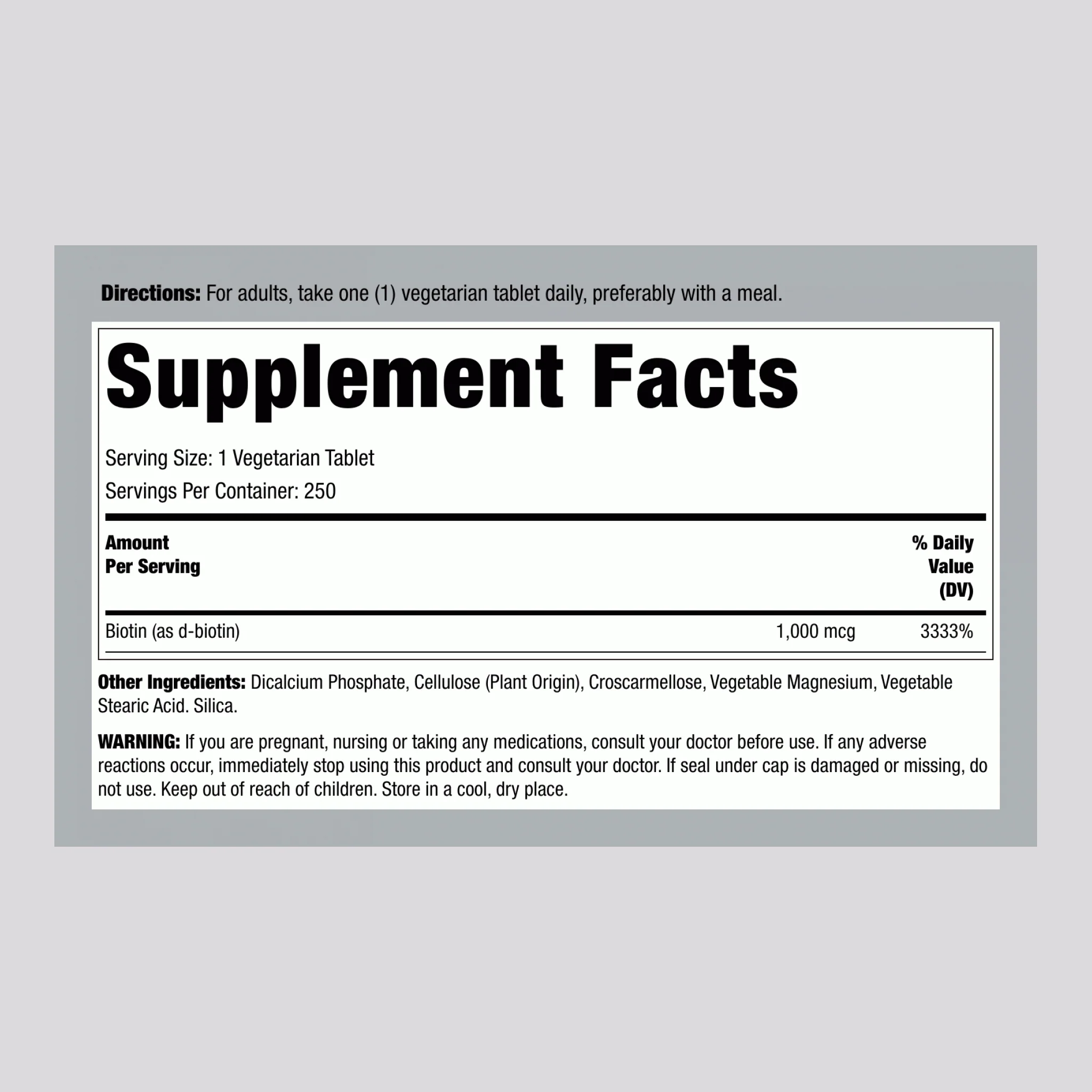 Biotin, 1000 mcg, 250 Vegetarian Tablets - Image 2