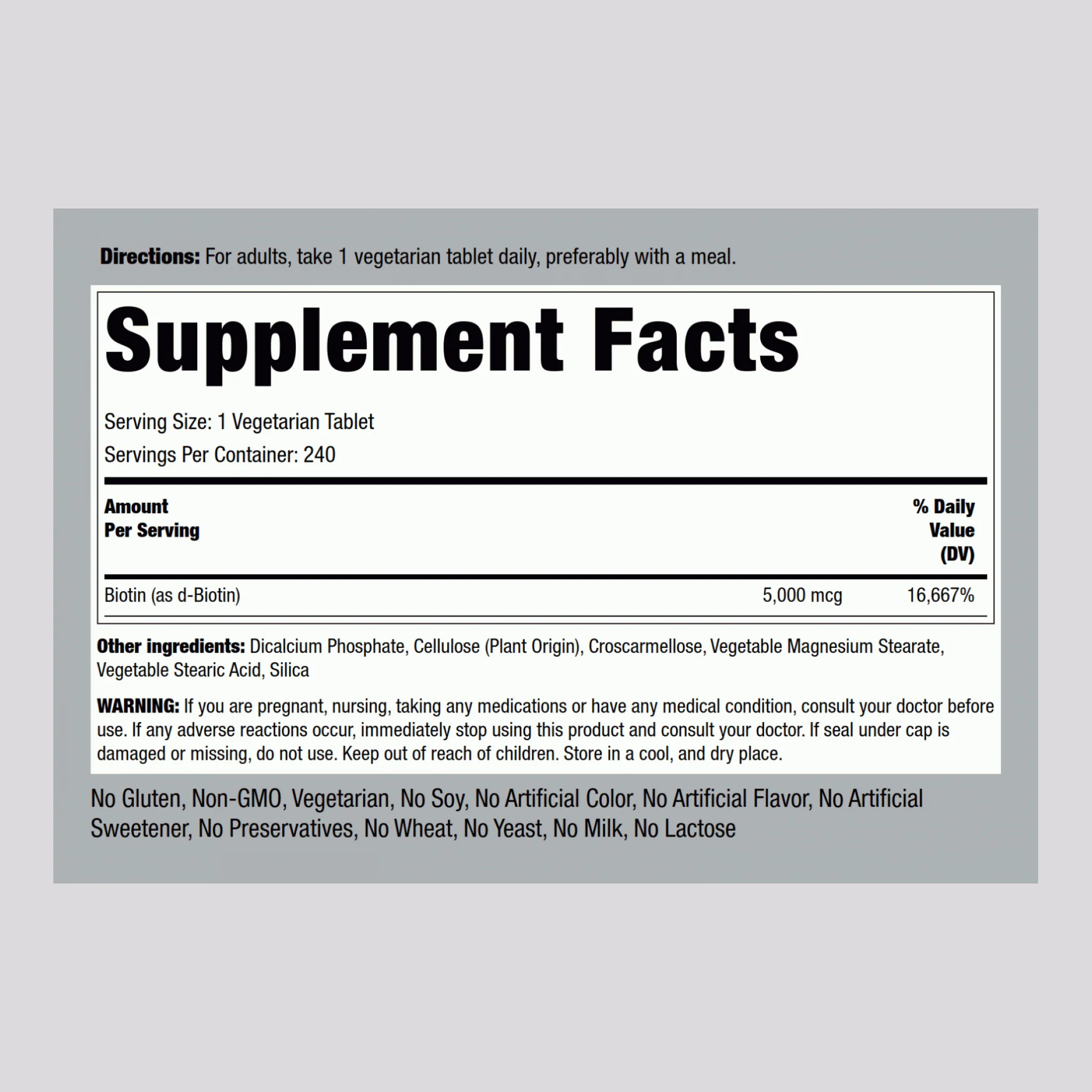 Biotin, 5000 mcg, 240 Tablets, 2  Bottles - Image 2