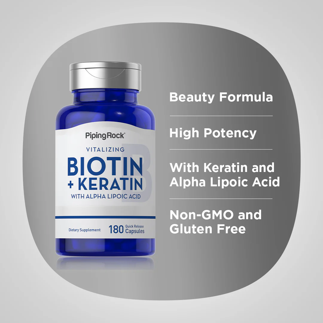 Biotin 5000 mcg (5mg) Plus Keratin, 180 Quick Release Capsules - Image 4