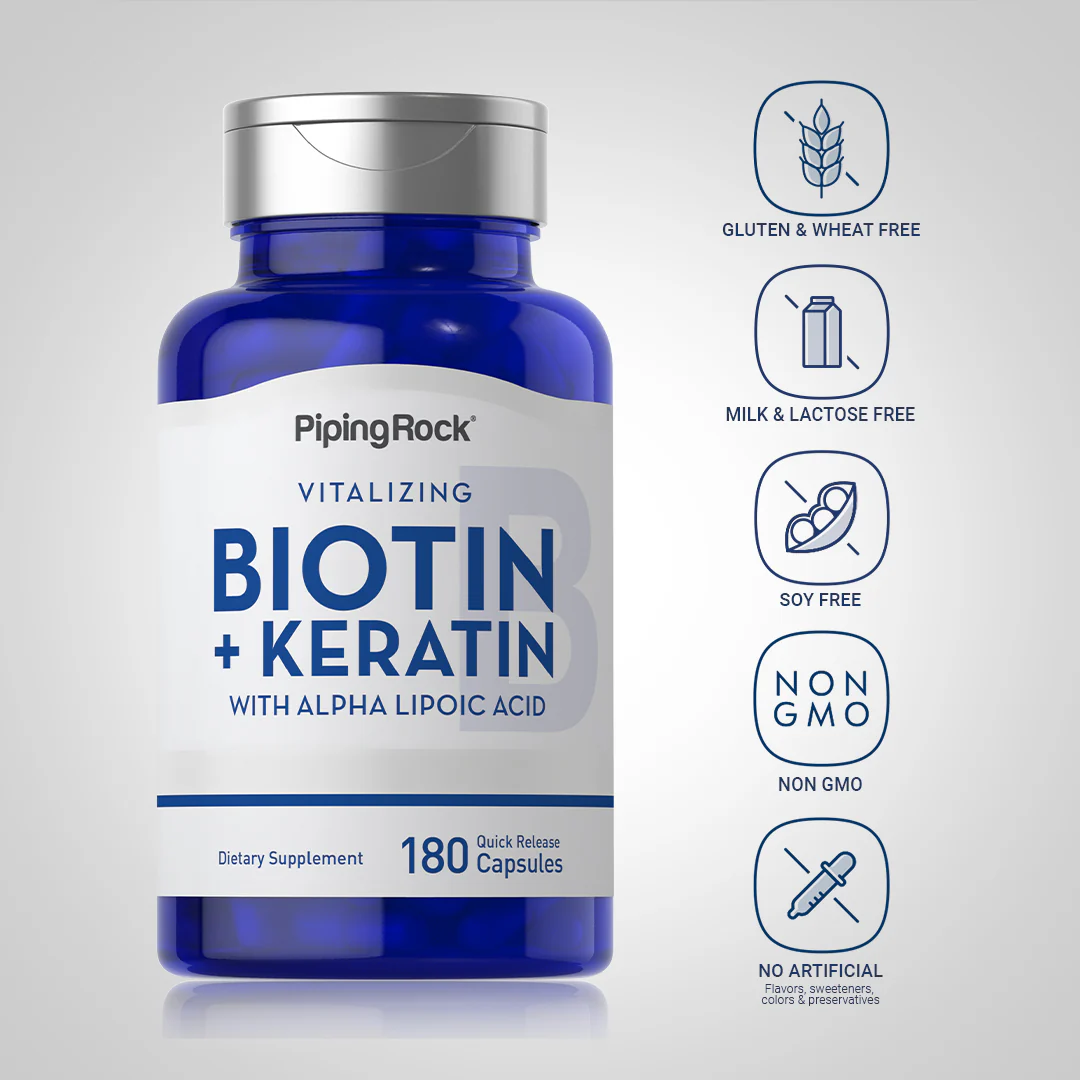 Biotin 5000 mcg (5mg) Plus Keratin, 180 Quick Release Capsules - Image 5