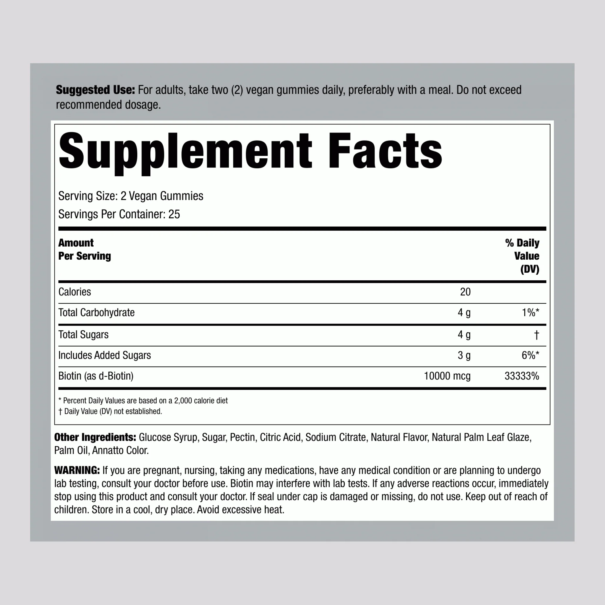 Biotin (Delicious Peach), 10,000 mcg (per serving), 50 Vegan Gummies - Image 2