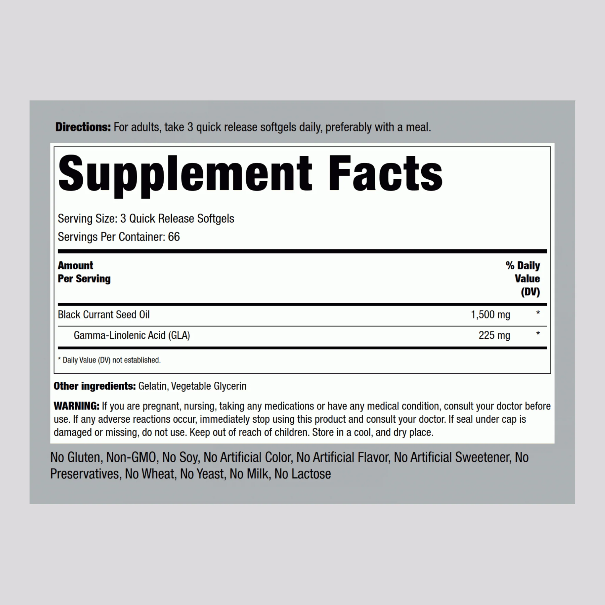Black Currant Seed Oil, 1500 mg (per serving), 200 Quick Release Softgels, 2  Bottles - Image 2