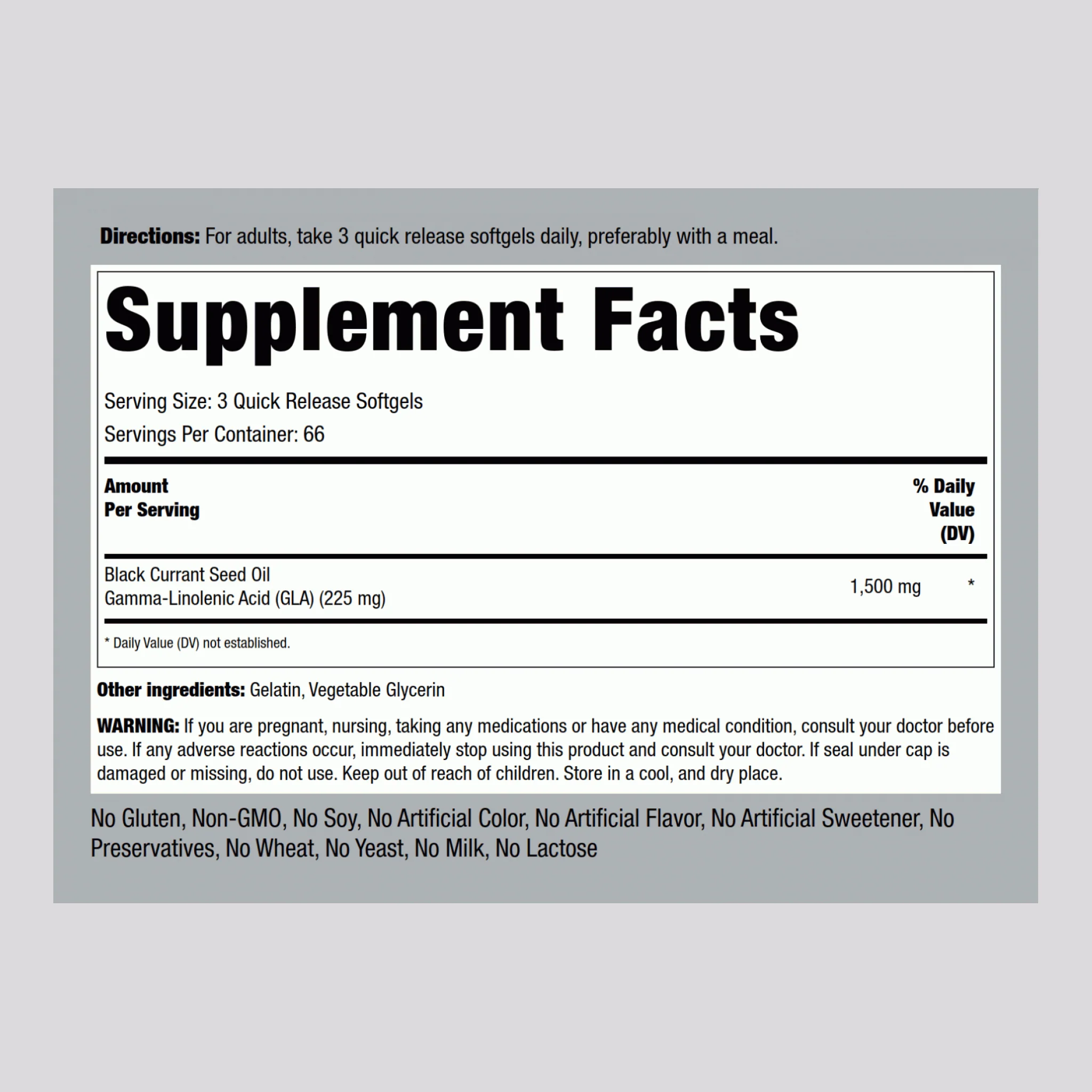 Black Currant Seed Oil, 1500 mg (per serving), 200 Quick Release Softgels - Image 2