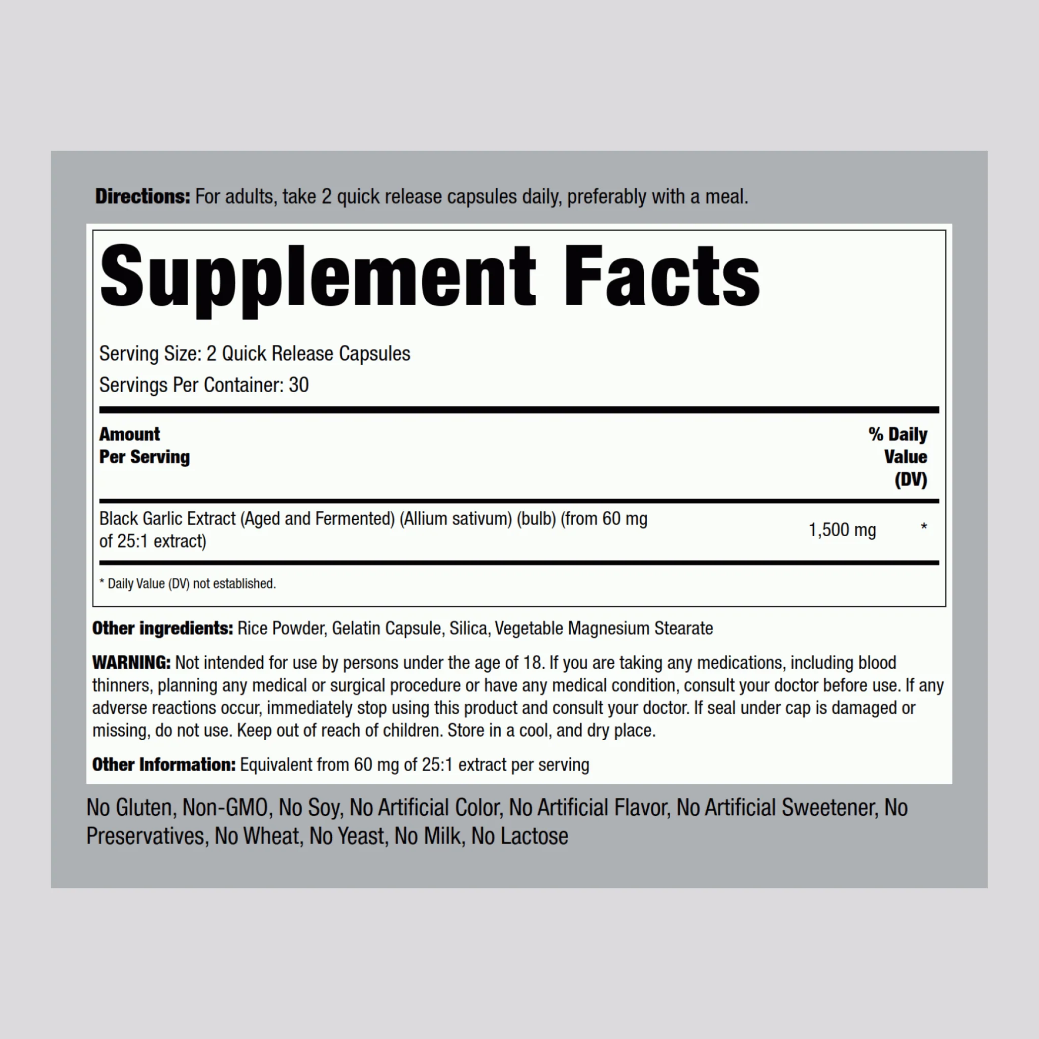 Black Garlic, 1500 mg (per serving), 60 Vegan Capsules - Image 2