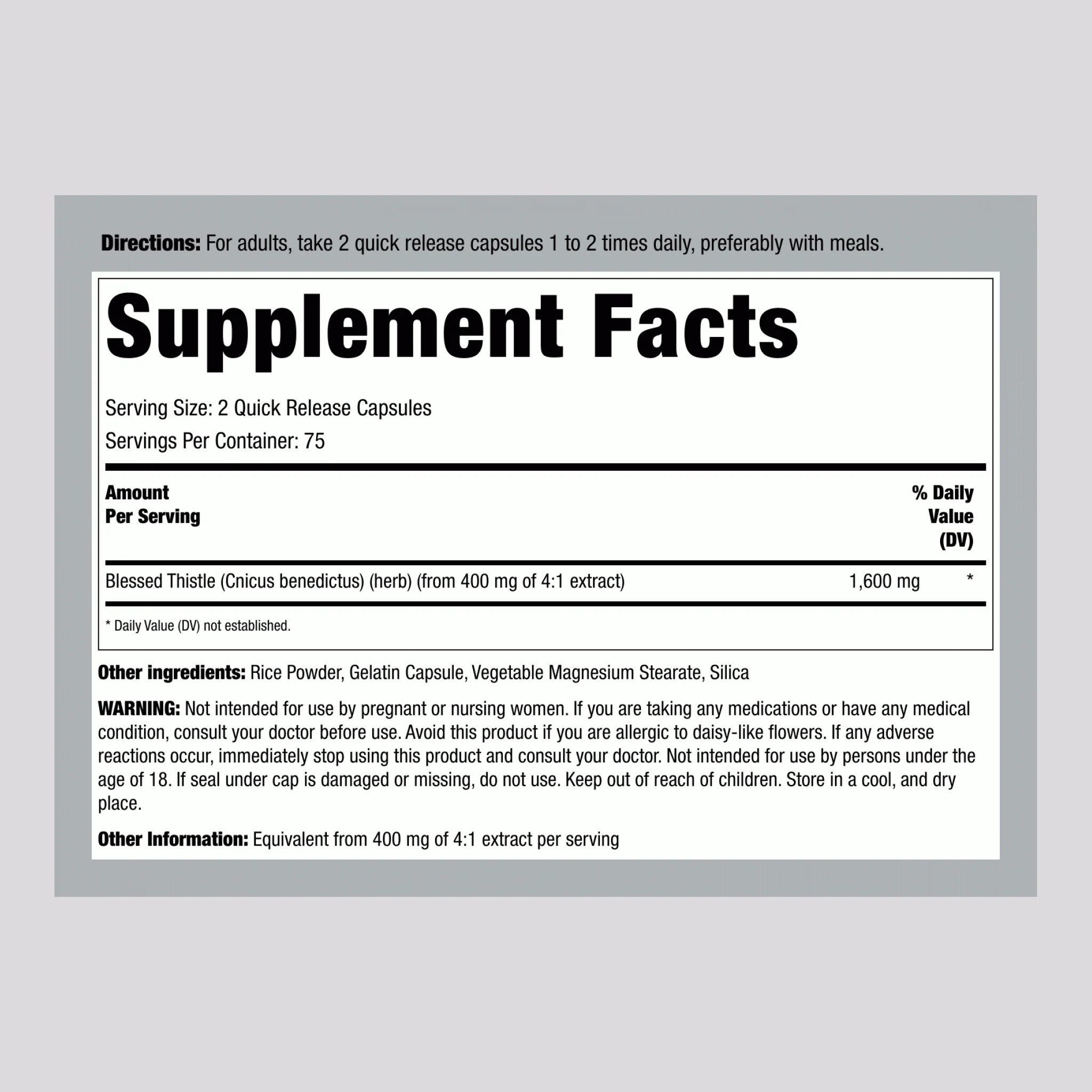 Blessed Thistle, 1600 mg (per serving), 150 Capsules - Image 2