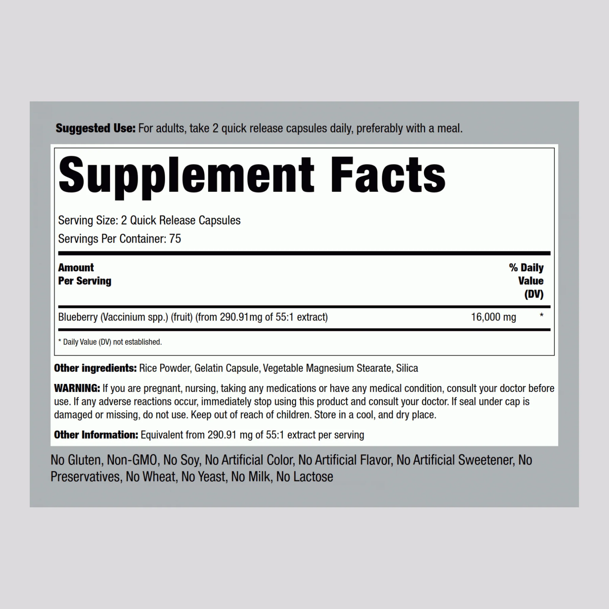 Blueberry, 16,000 mg (per serving), 150 Quick Release Capsules, 2  Bottles - Image 2